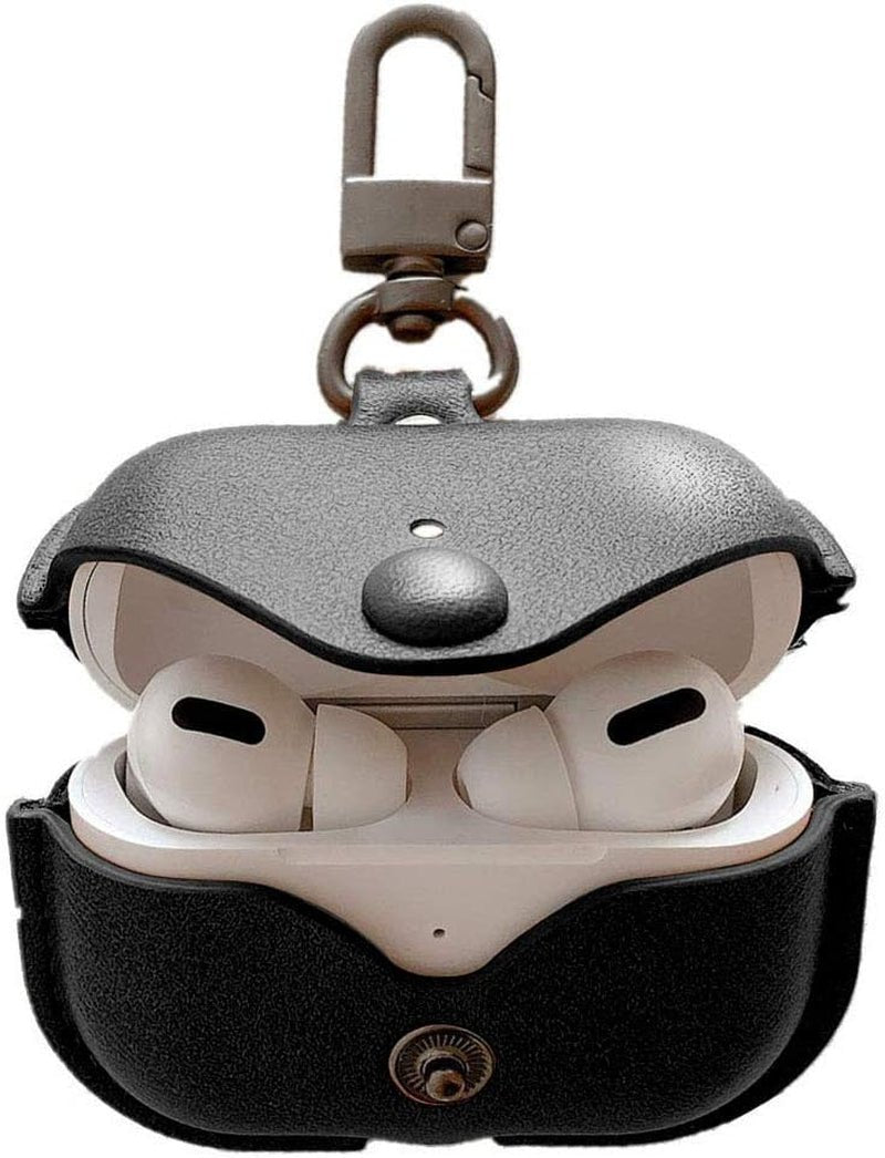 Genuine Leather Case Compatible with Airpods Pro Case 2Nd/1St Gen (2023/2022/2019), Protective Cover for Apple Airpods Pro 2/Pro Wireless Charging Case with Keychain and Snap Lock Black - Techlyn