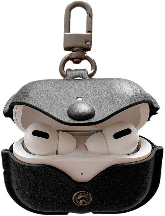 Genuine Leather Case Compatible with Airpods Pro Case 2Nd/1St Gen (2023/2022/2019), Protective Cover for Apple Airpods Pro 2/Pro Wireless Charging Case with Keychain and Snap Lock Black - Techlyn