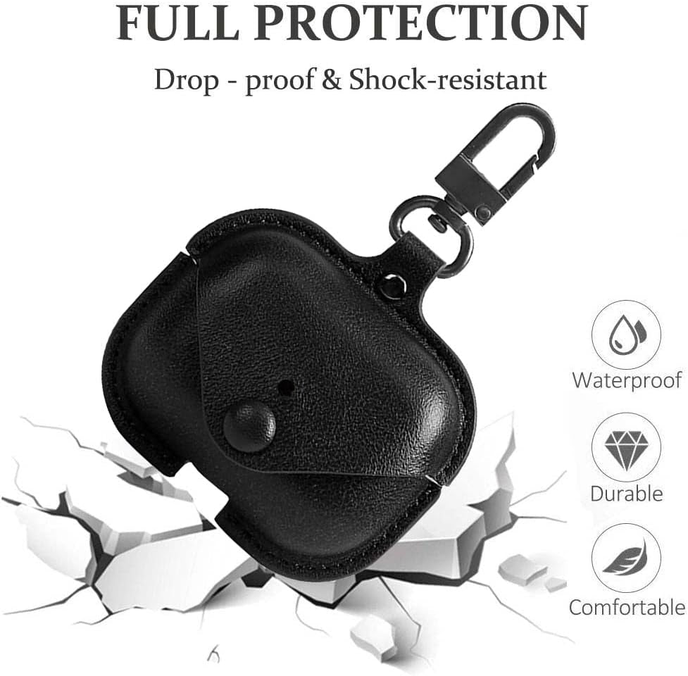 Genuine Leather Case Compatible with Airpods Pro Case 2Nd/1St Gen (2023/2022/2019), Protective Cover for Apple Airpods Pro 2/Pro Wireless Charging Case with Keychain and Snap Lock Black - Techlyn