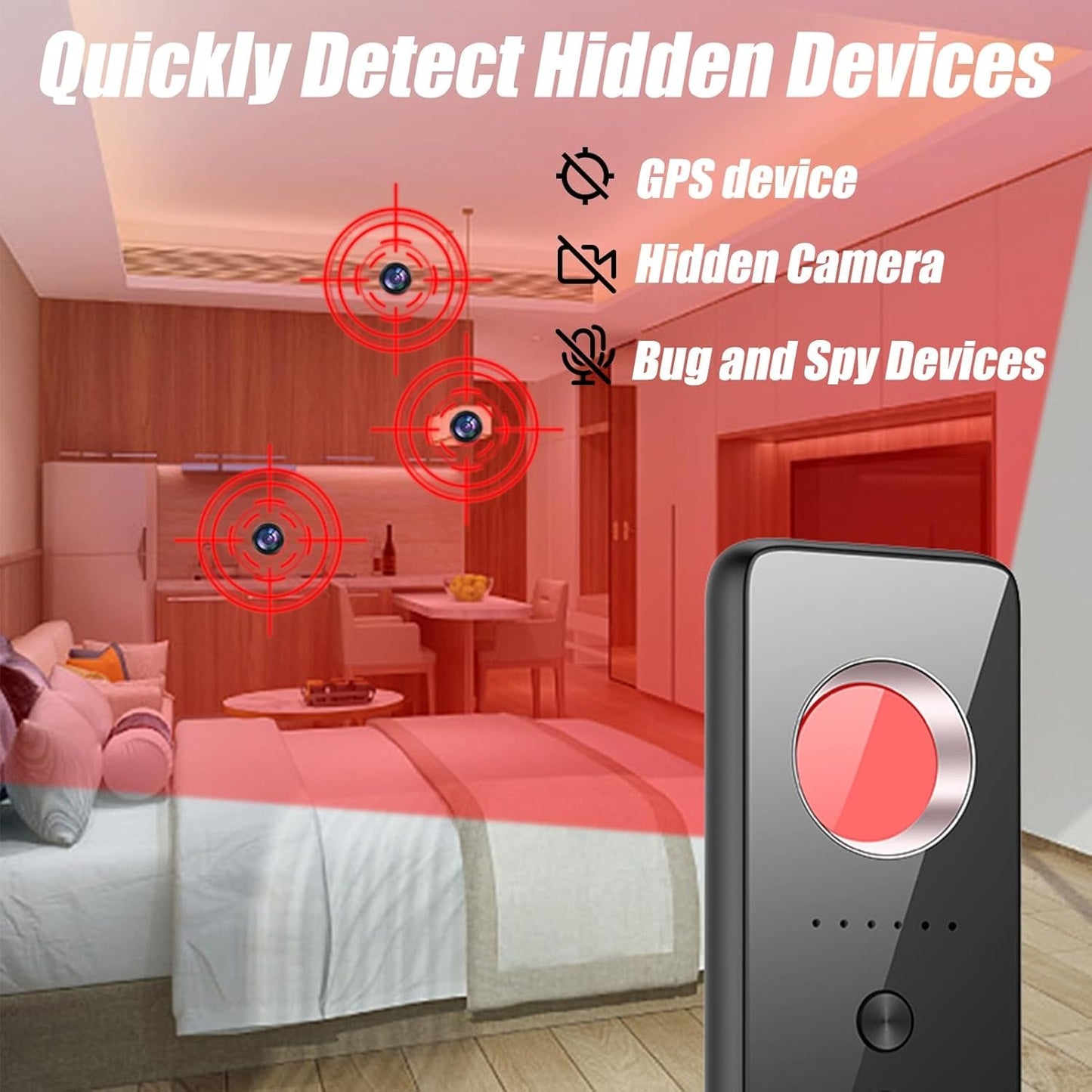 Hidden Camera Detector, 2025 Camera Finder, anti Spy, GPS Tracker Detector, Portable Bug Detector RF Signal Finder for Airbnb, Hotels, Travel, Home, Office, Bathroom - Techlyn