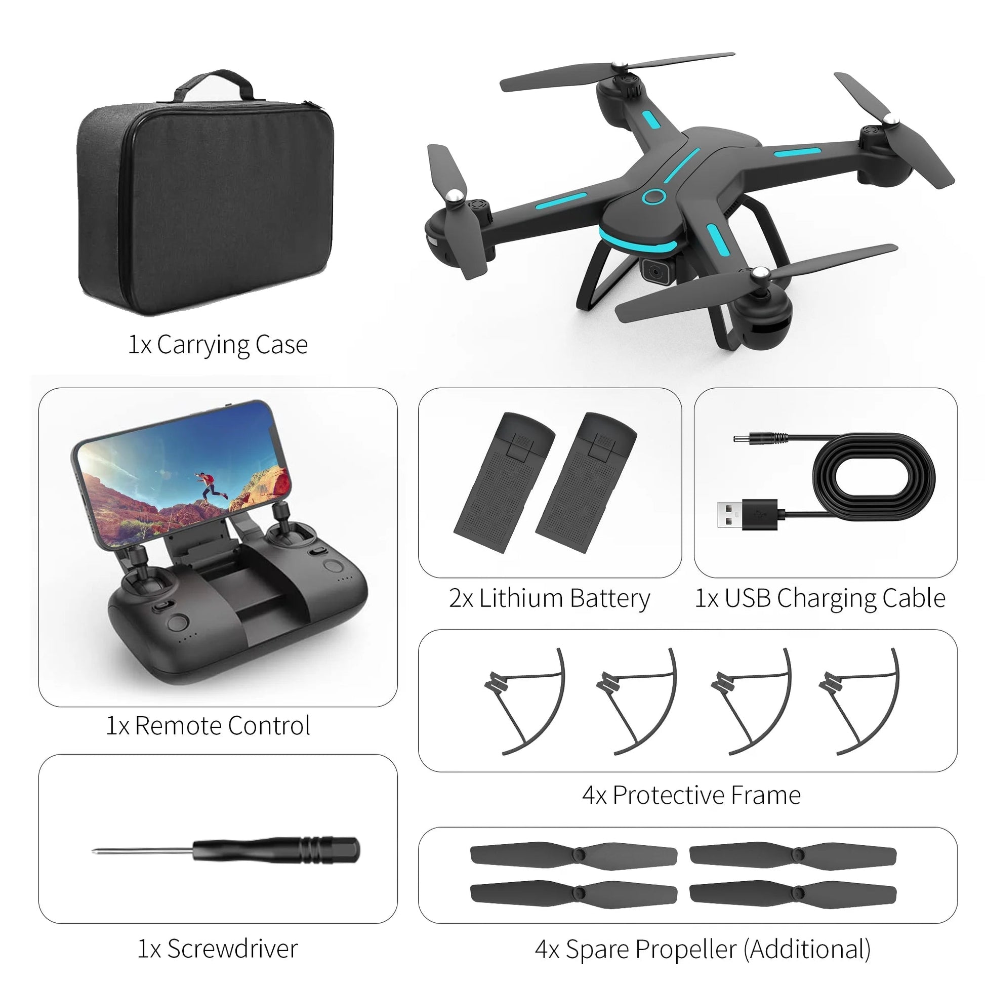 JY03 Drone with 1080P HD Camera for Adults and Kids, FPV RC Quadcopter with LED Lights and Optical Flow Sensor, 2 Batteries, Black - Techlyn