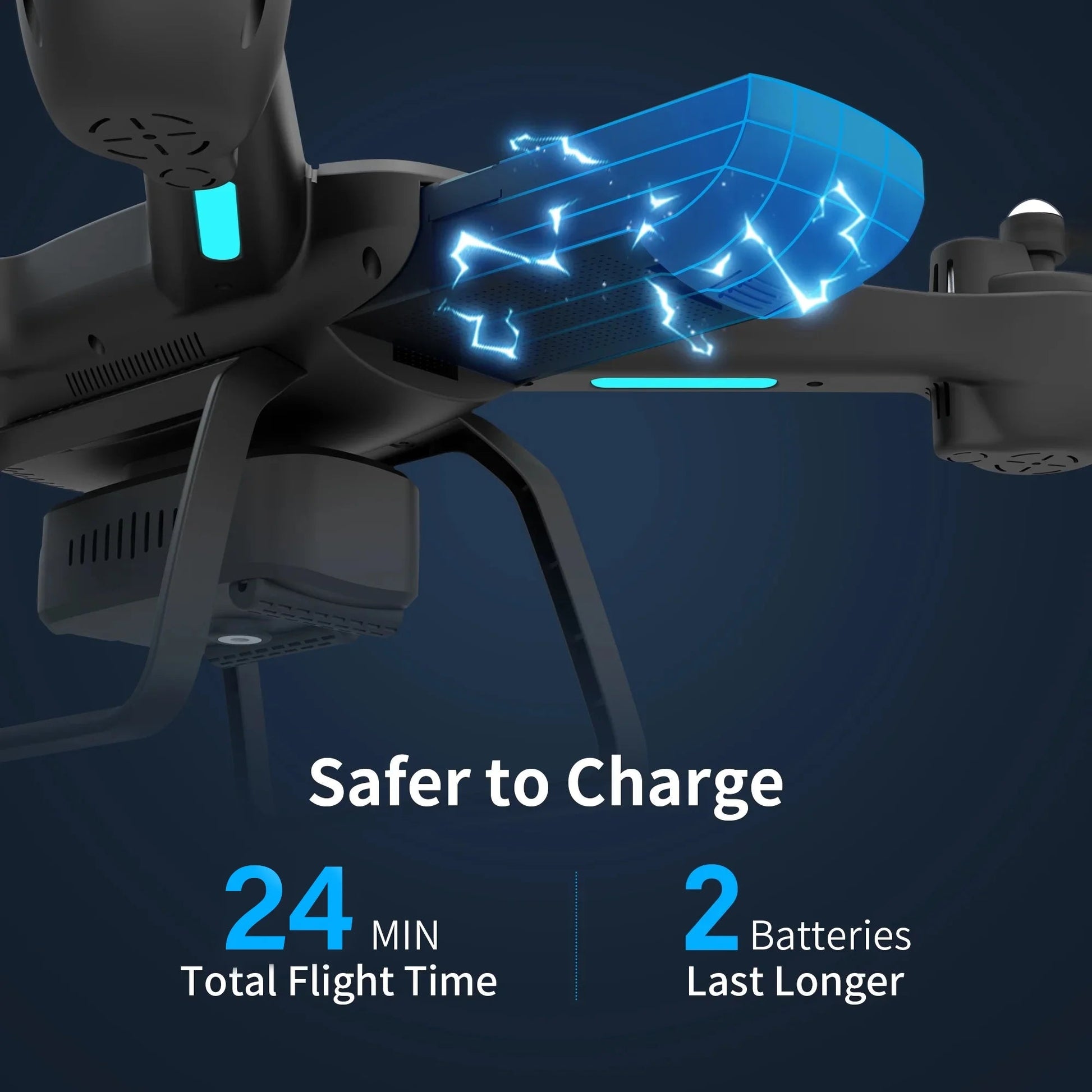 JY03 Drone with 1080P HD Camera for Adults and Kids, FPV RC Quadcopter with LED Lights and Optical Flow Sensor, 2 Batteries, Black - Techlyn