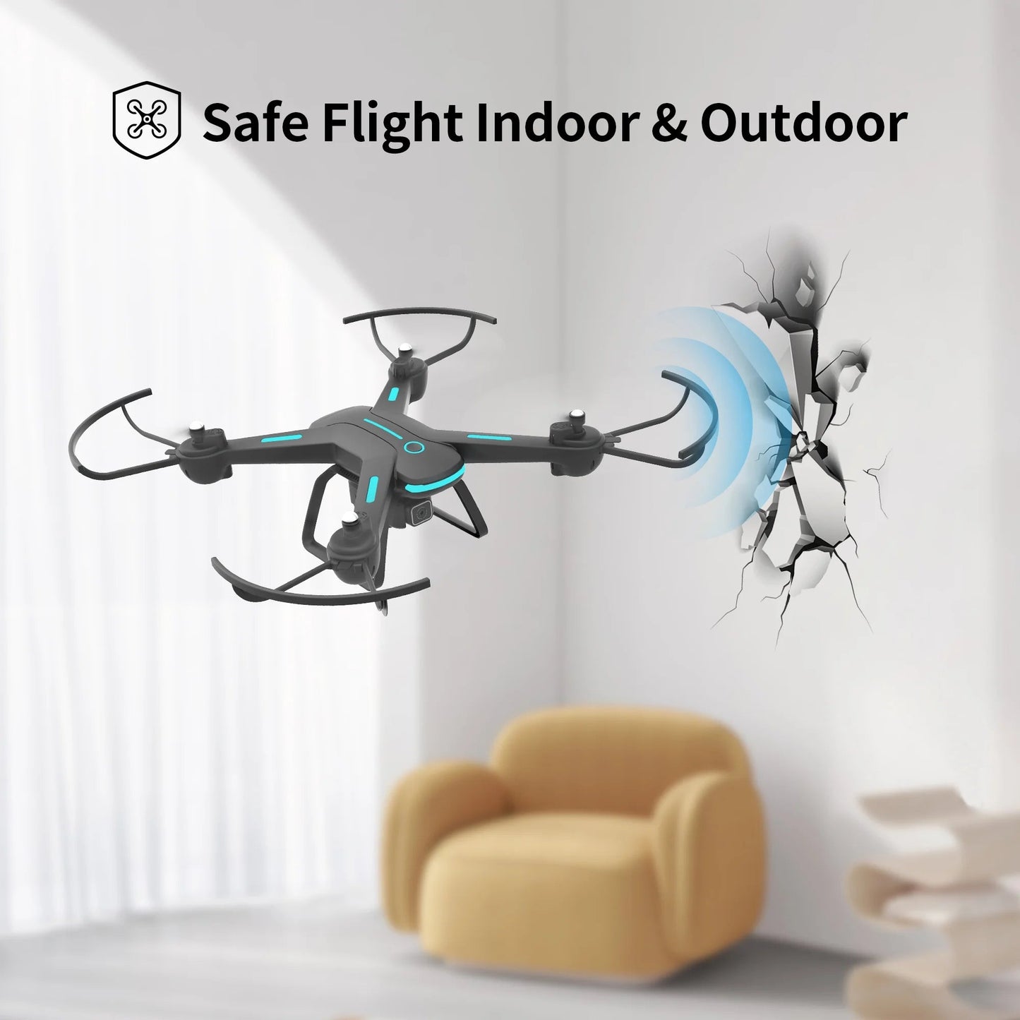 JY03 Drone with 1080P HD Camera for Adults and Kids, FPV RC Quadcopter with LED Lights and Optical Flow Sensor, 2 Batteries, Black - Techlyn