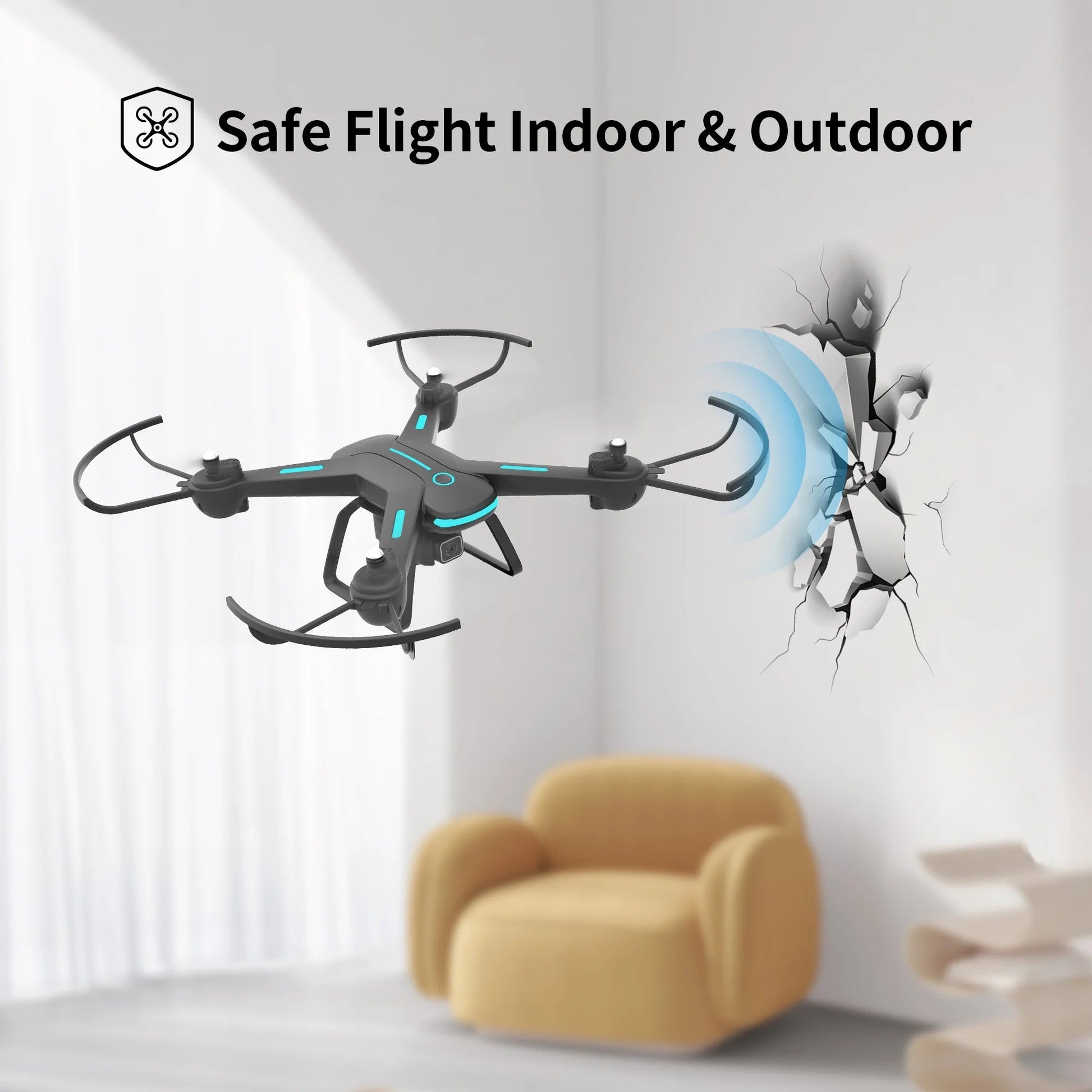 JY03 Drone with 1080P HD Camera for Adults and Kids, FPV RC Quadcopter with LED Lights and Optical Flow Sensor, 2 Batteries, Black - Techlyn