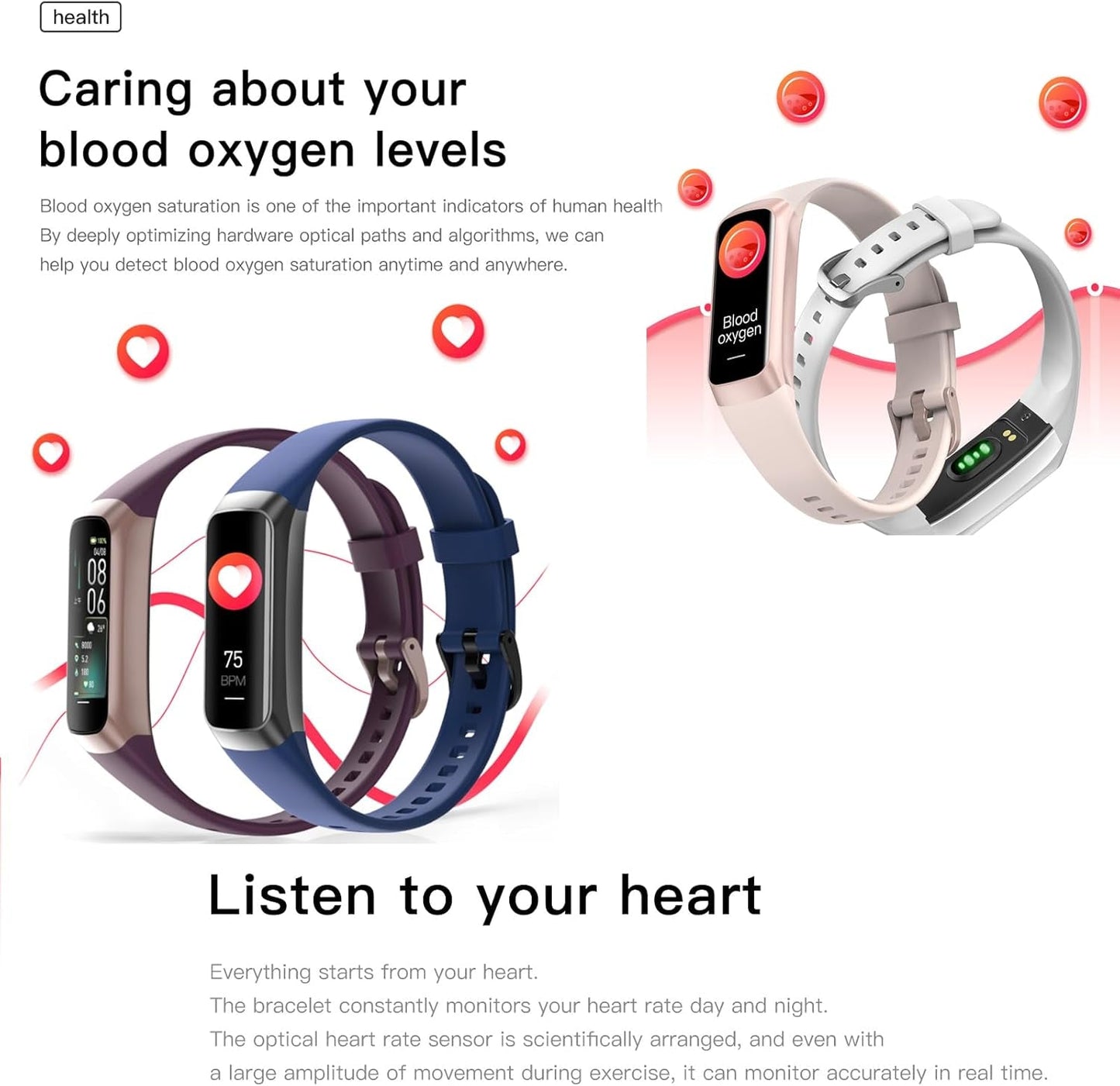 Keep Health Fitness Trackers for Women Men Amoled Step Counter Slim Thin 25 Sports Modes with Heart Rate Blood Pressure Monitor Alarm Stopwatch Timer Calories Burned IP68 Step Tracker Watch - Techlyn