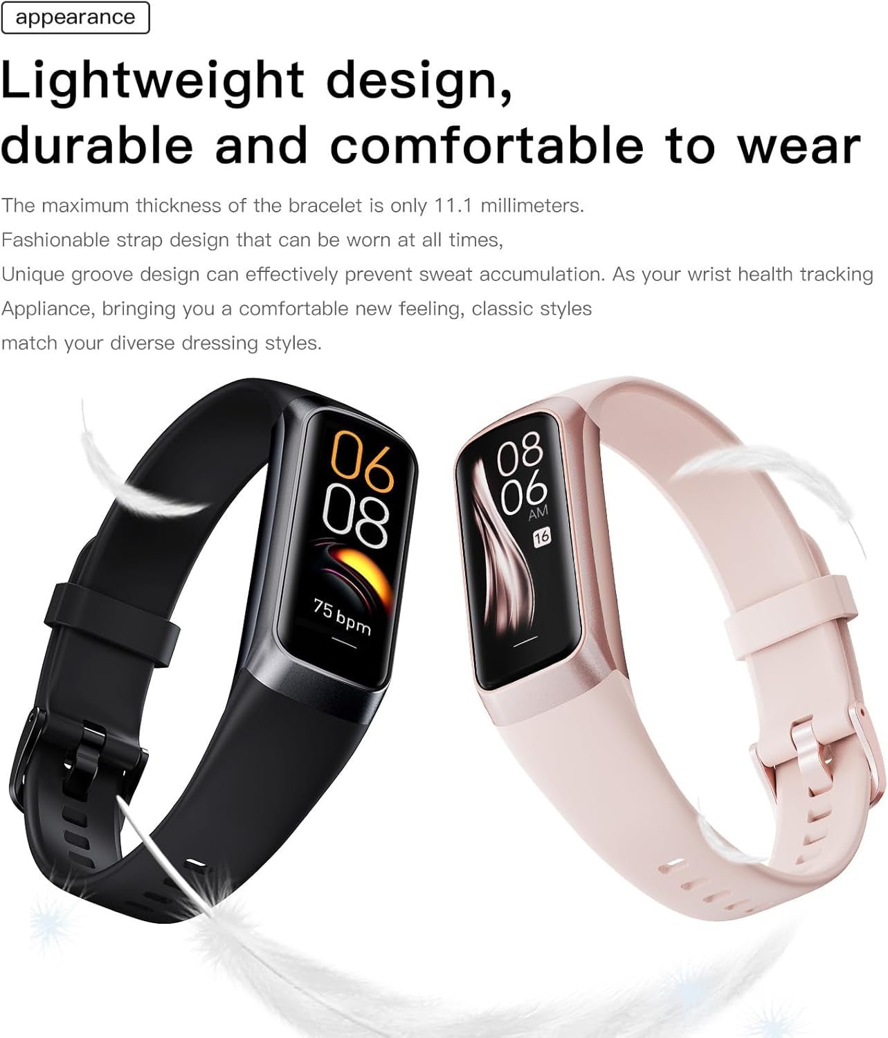 Keep Health Fitness Trackers for Women Men Amoled Step Counter Slim Thin 25 Sports Modes with Heart Rate Blood Pressure Monitor Alarm Stopwatch Timer Calories Burned IP68 Step Tracker Watch - Techlyn