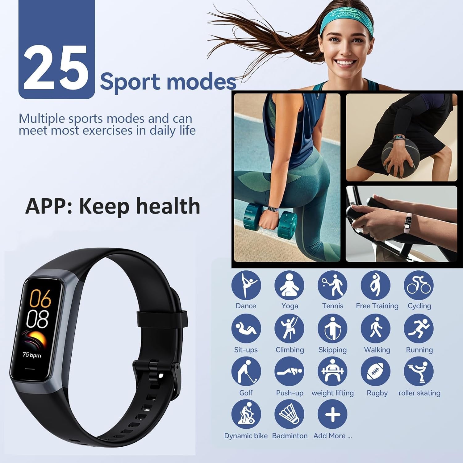 Keep Health Fitness Trackers for Women Men Amoled Step Counter Slim Thin 25 Sports Modes with Heart Rate Blood Pressure Monitor Alarm Stopwatch Timer Calories Burned IP68 Step Tracker Watch - Techlyn