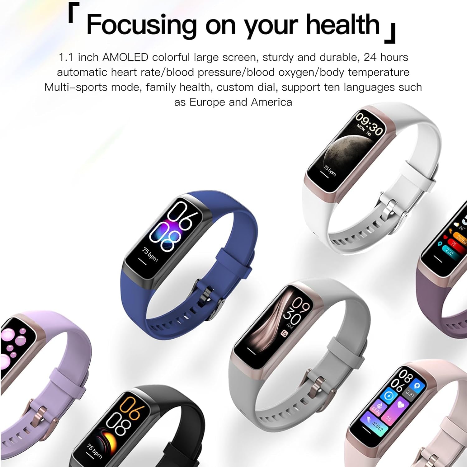 Keep Health Fitness Trackers for Women Men Amoled Step Counter Slim Thin 25 Sports Modes with Heart Rate Blood Pressure Monitor Alarm Stopwatch Timer Calories Burned IP68 Step Tracker Watch - Techlyn