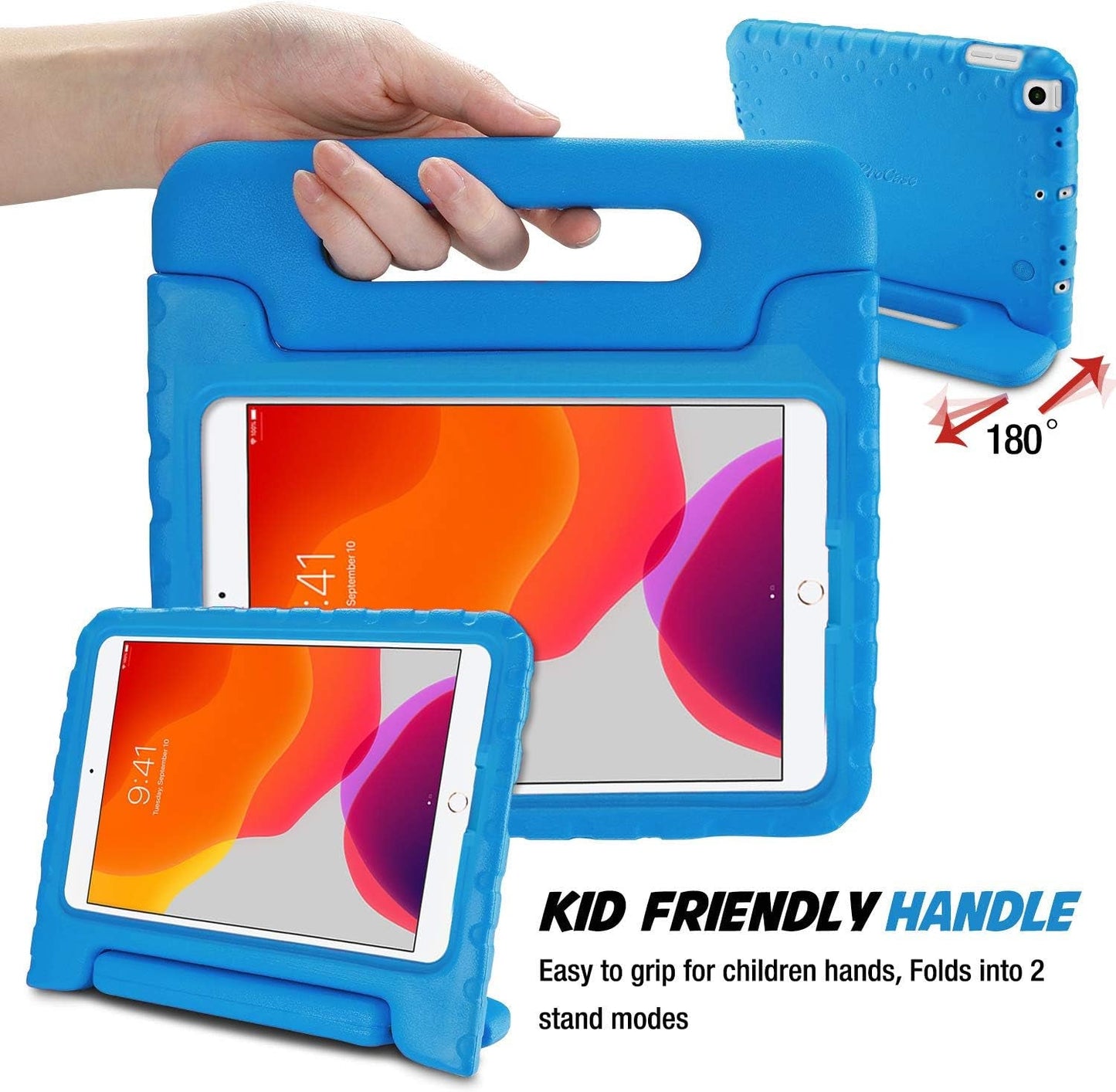Kids Case for Ipad 9Th Generation/Ipad 8/Ipad 7, Ipad 10.2 Case 2021 2020 2019/Ipad Air 10.5/Ipad Pro 10.5 Kids Case, Shockproof Lightweight Case with Convertible Handle - Blue - Techlyn