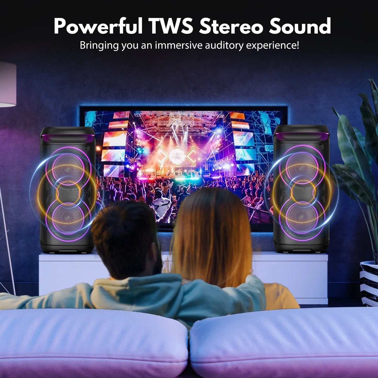 Large Party Speaker, Bluetooth Speaker with Dazzling Rgb Light, Two 6.5'' Subwoofer, T20 - Techlyn