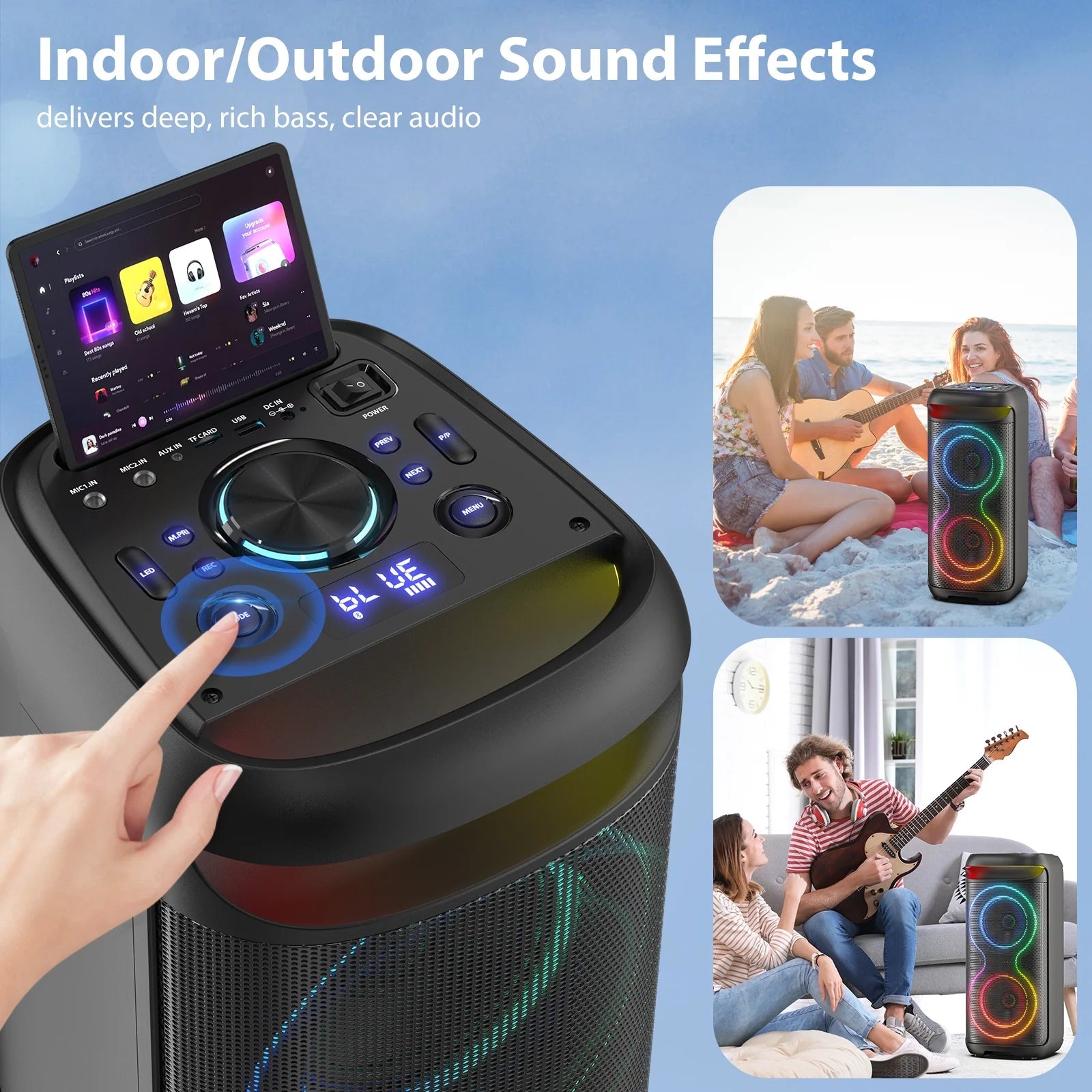 Large Party Speaker, Bluetooth Speaker with Dazzling Rgb Light, Two 6.5'' Subwoofer, T20 - Techlyn