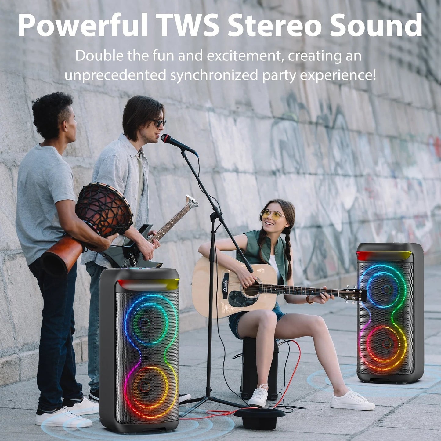 Large Party Speaker, Bluetooth Speaker with Dazzling Rgb Light, Two 6.5'' Subwoofer, T20 - Techlyn