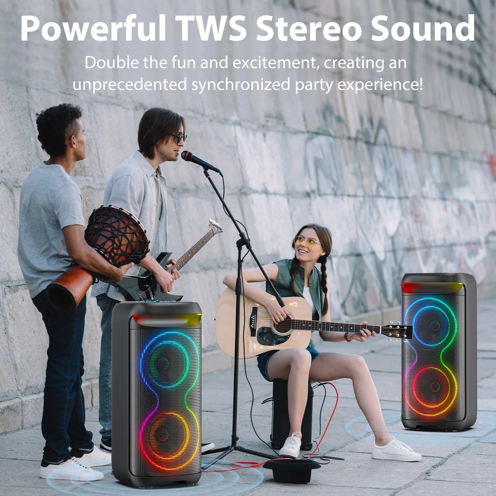 Large Party Speaker, Bluetooth Speaker with Dazzling Rgb Light, Two 6.5'' Subwoofer, T20 - Techlyn