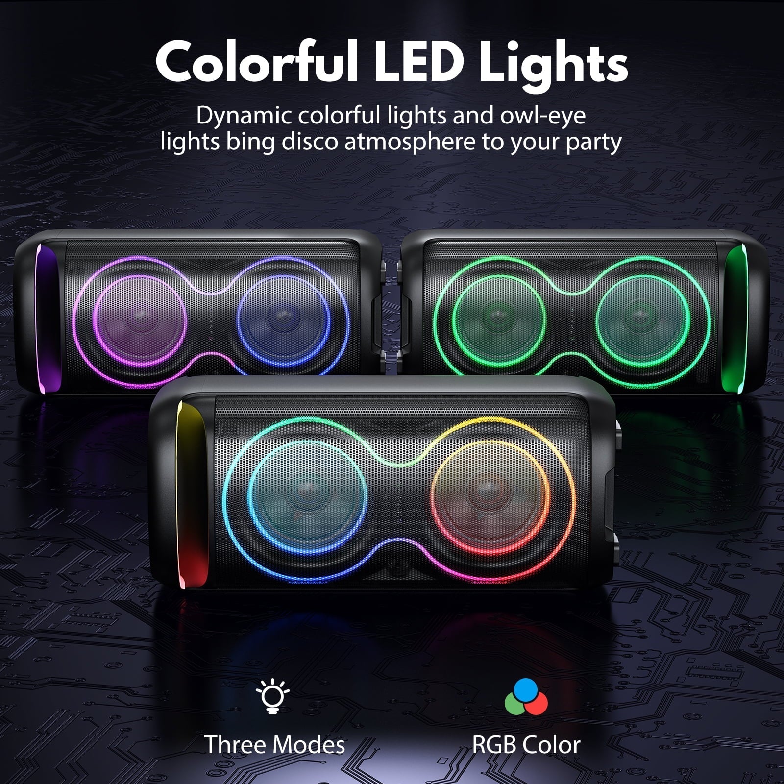 Large Party Speaker, Bluetooth Speaker with Dazzling Rgb Light, Two 6.5'' Subwoofer, T20 - Techlyn