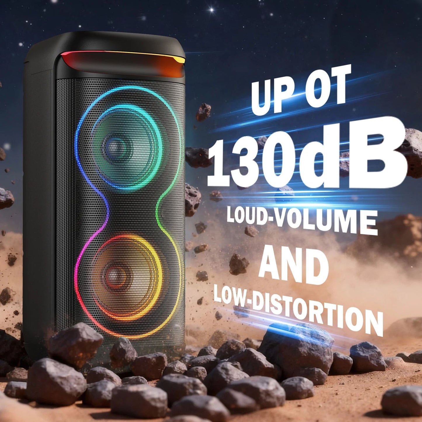 Large Party Speaker, Bluetooth Speaker with Dazzling Rgb Light, Two 6.5'' Subwoofer, T20 - Techlyn
