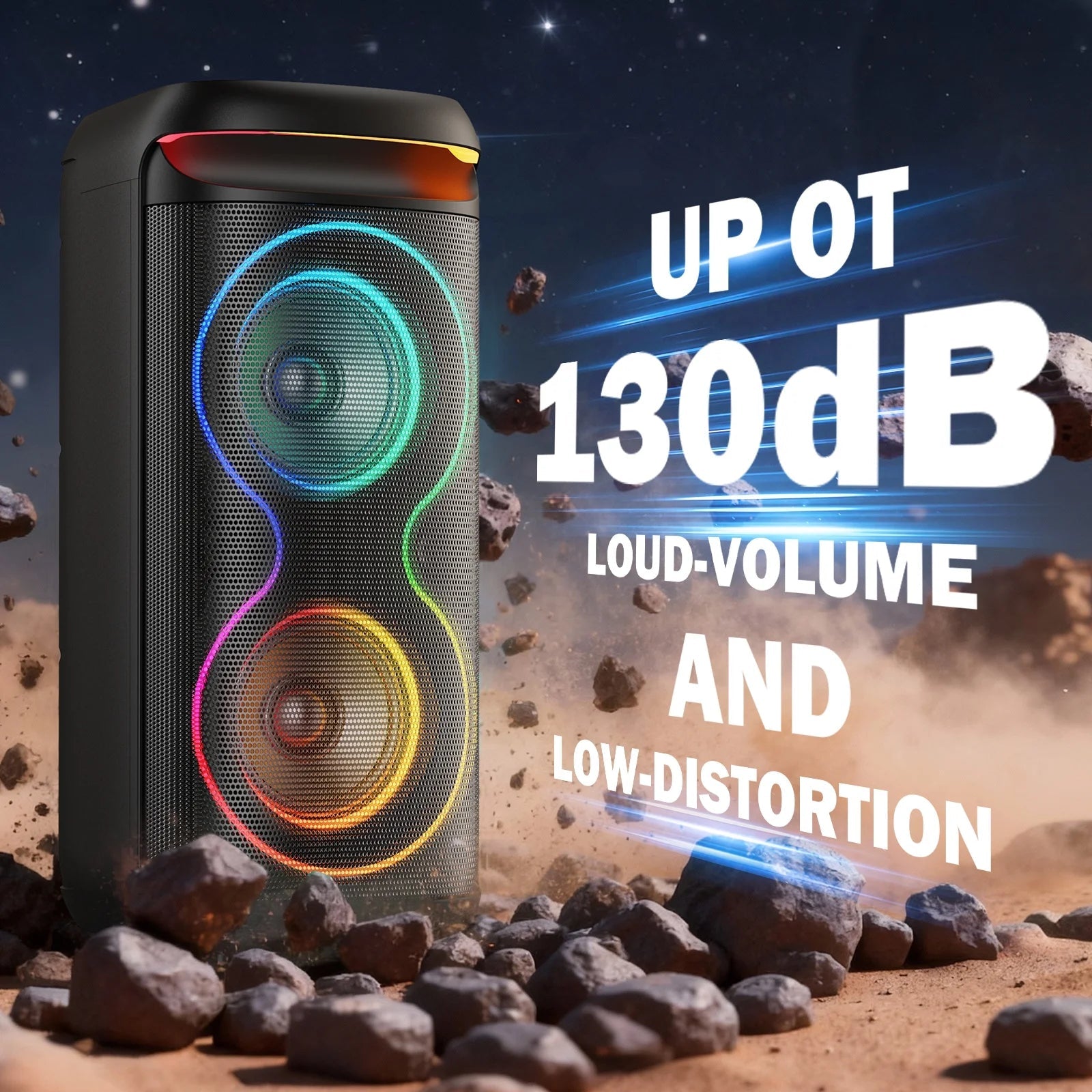 Large Party Speaker, Bluetooth Speaker with Dazzling Rgb Light, Two 6.5'' Subwoofer, T20 - Techlyn