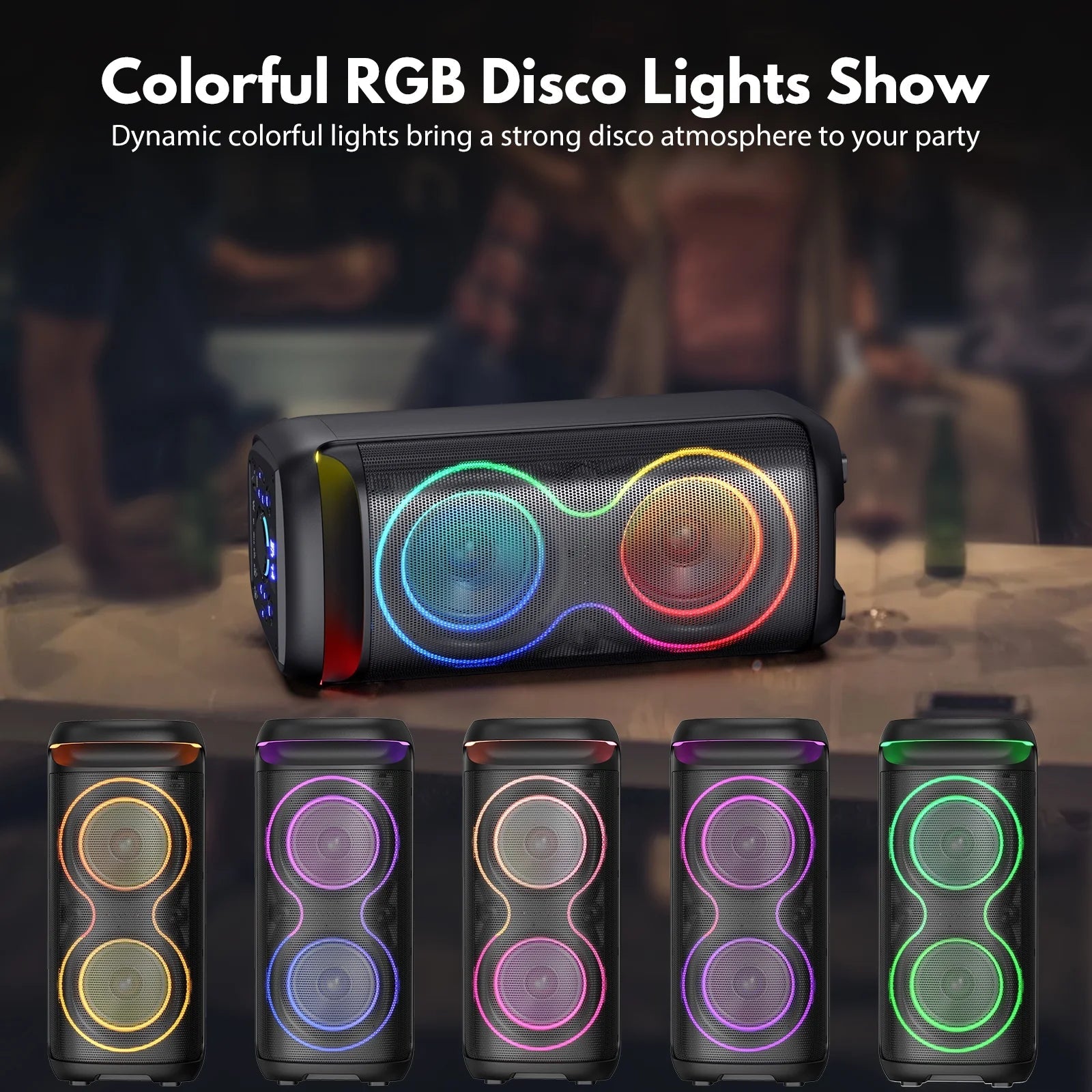 Large Party Speaker, Bluetooth Speaker with Dazzling Rgb Light, Two 6.5'' Subwoofer, T20 - Techlyn