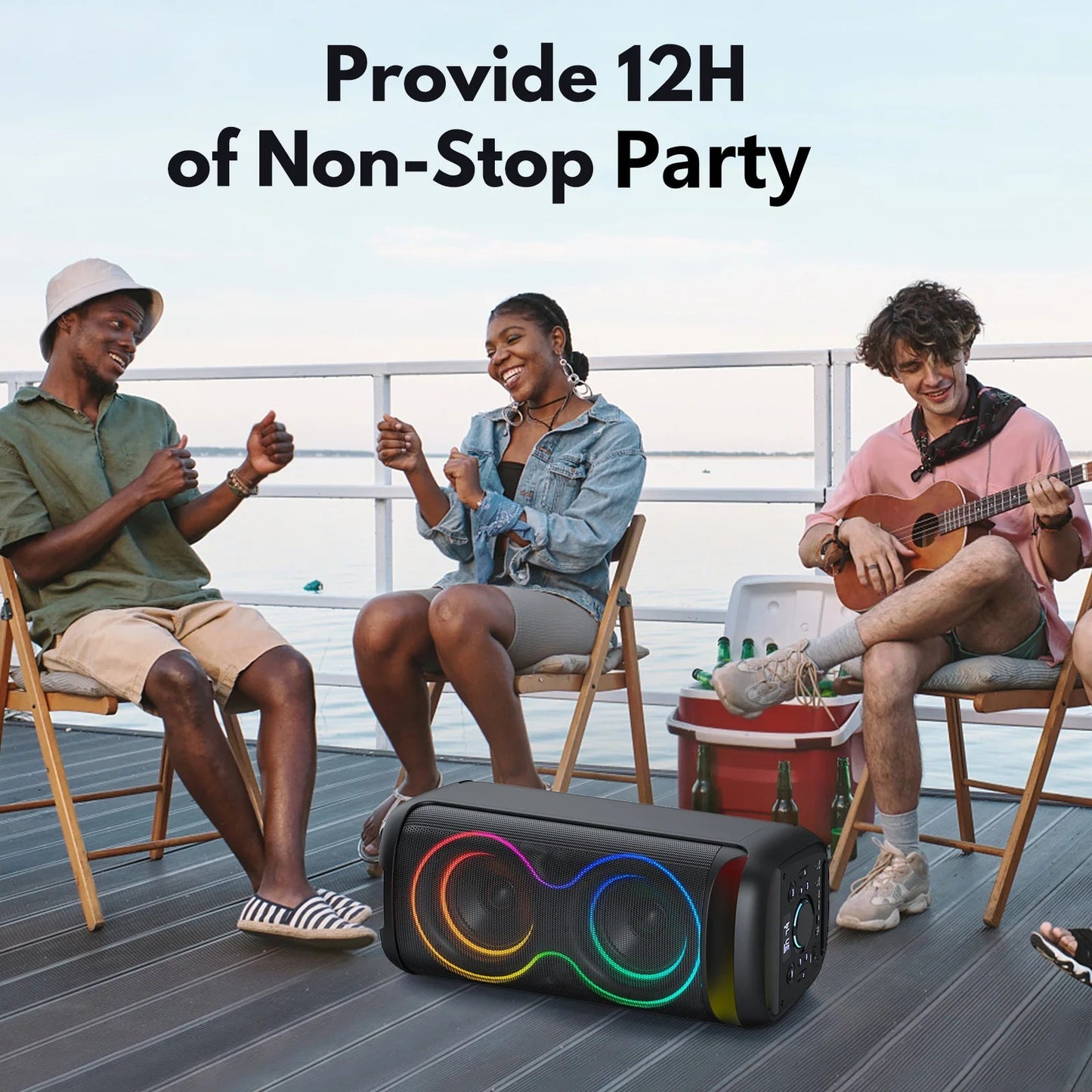 Large Party Speaker, Bluetooth Speaker with Dazzling Rgb Light, Two 6.5'' Subwoofer, T20 - Techlyn