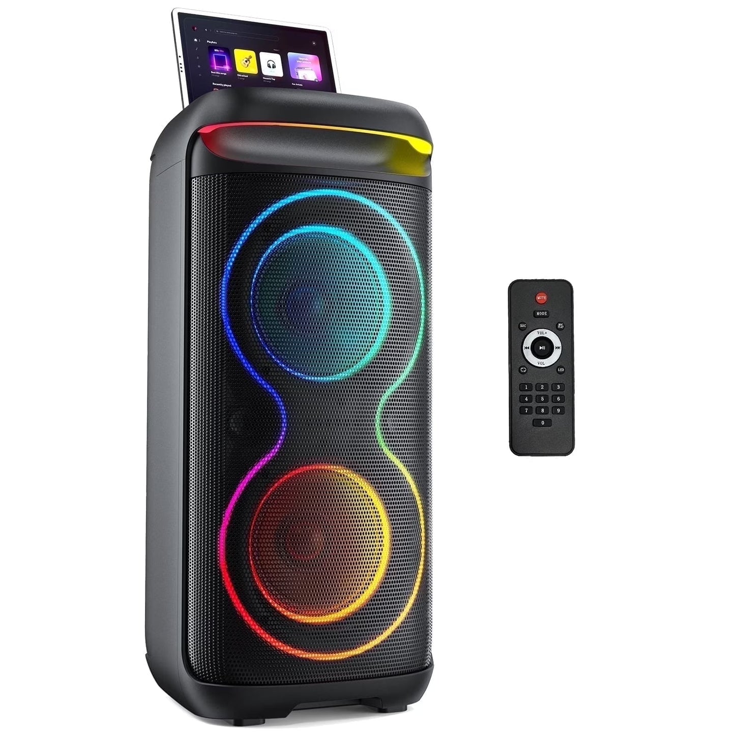 Large Party Speaker, Bluetooth Speaker with Dazzling Rgb Light, Two 6.5'' Subwoofer, T20 - Techlyn