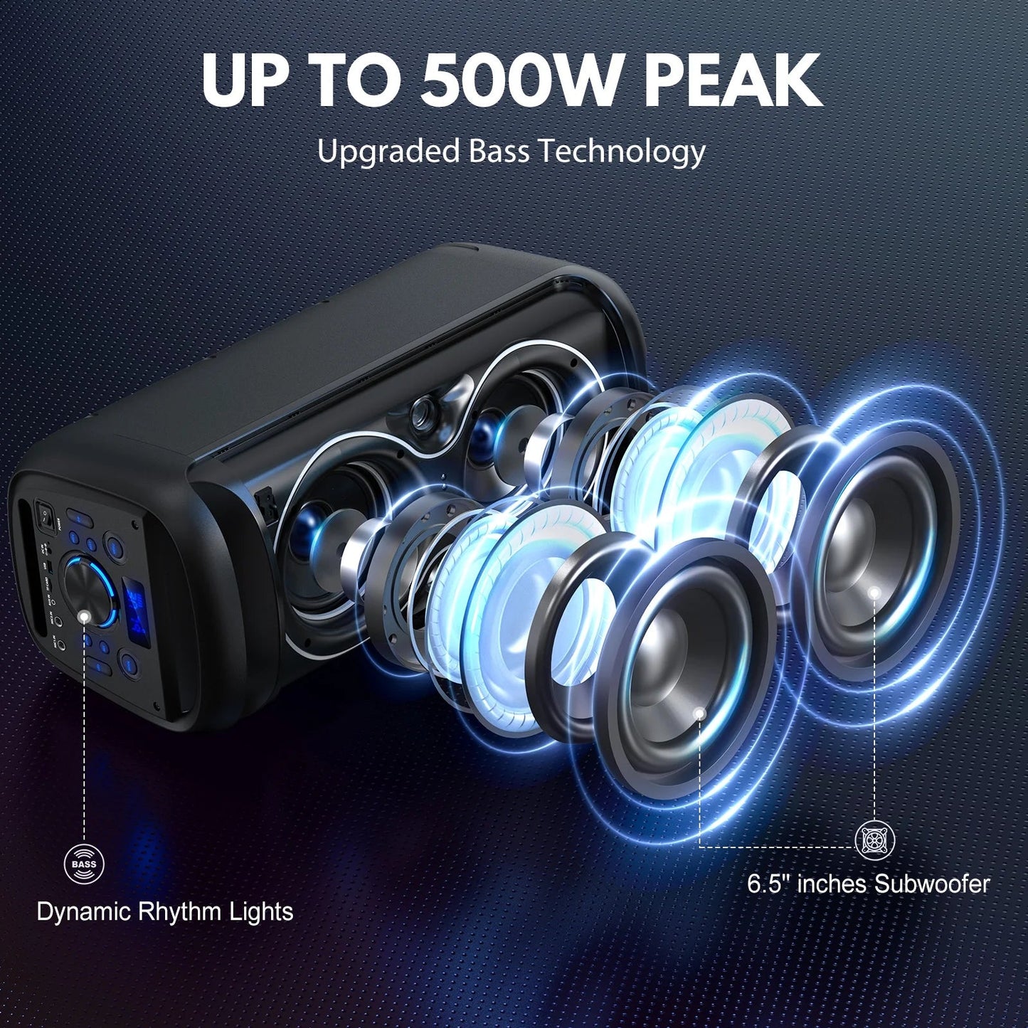 Large Party Speaker, Bluetooth Speaker with Dazzling Rgb Light, Two 6.5'' Subwoofer, T20 - Techlyn