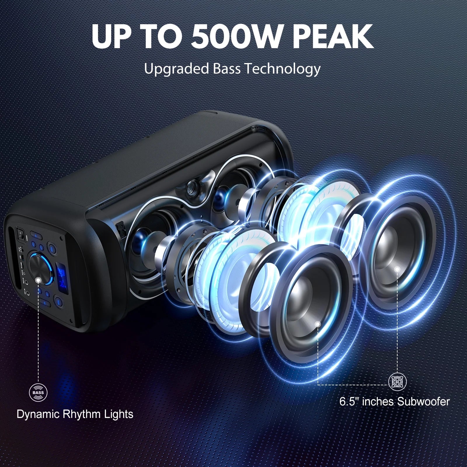 Large Party Speaker, Bluetooth Speaker with Dazzling Rgb Light, Two 6.5'' Subwoofer, T20 - Techlyn