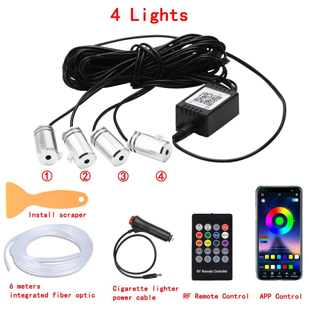 LED Car Interior Ambient Strip Lights RGB Fiber Optic Atmosphere Neon Lighting Kit W/ APP Remote Control Auto Decorative Lamps - Techlyn