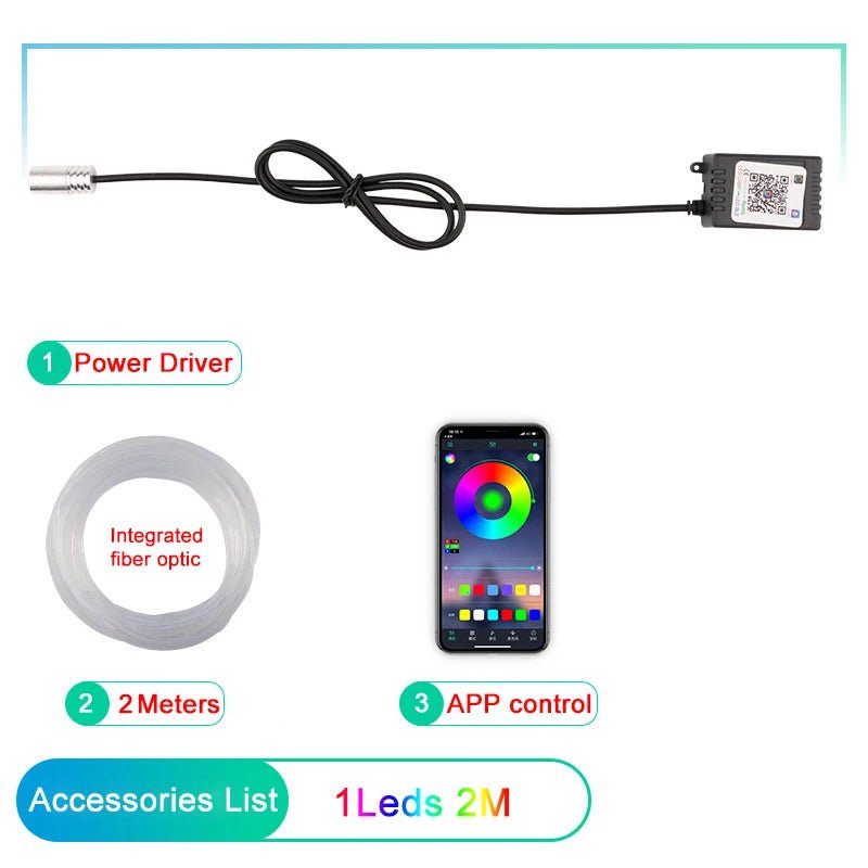 LED Car Interior Ambient Strip Lights RGB Fiber Optic Atmosphere Neon Lighting Kit W/ APP Remote Control Auto Decorative Lamps - Techlyn