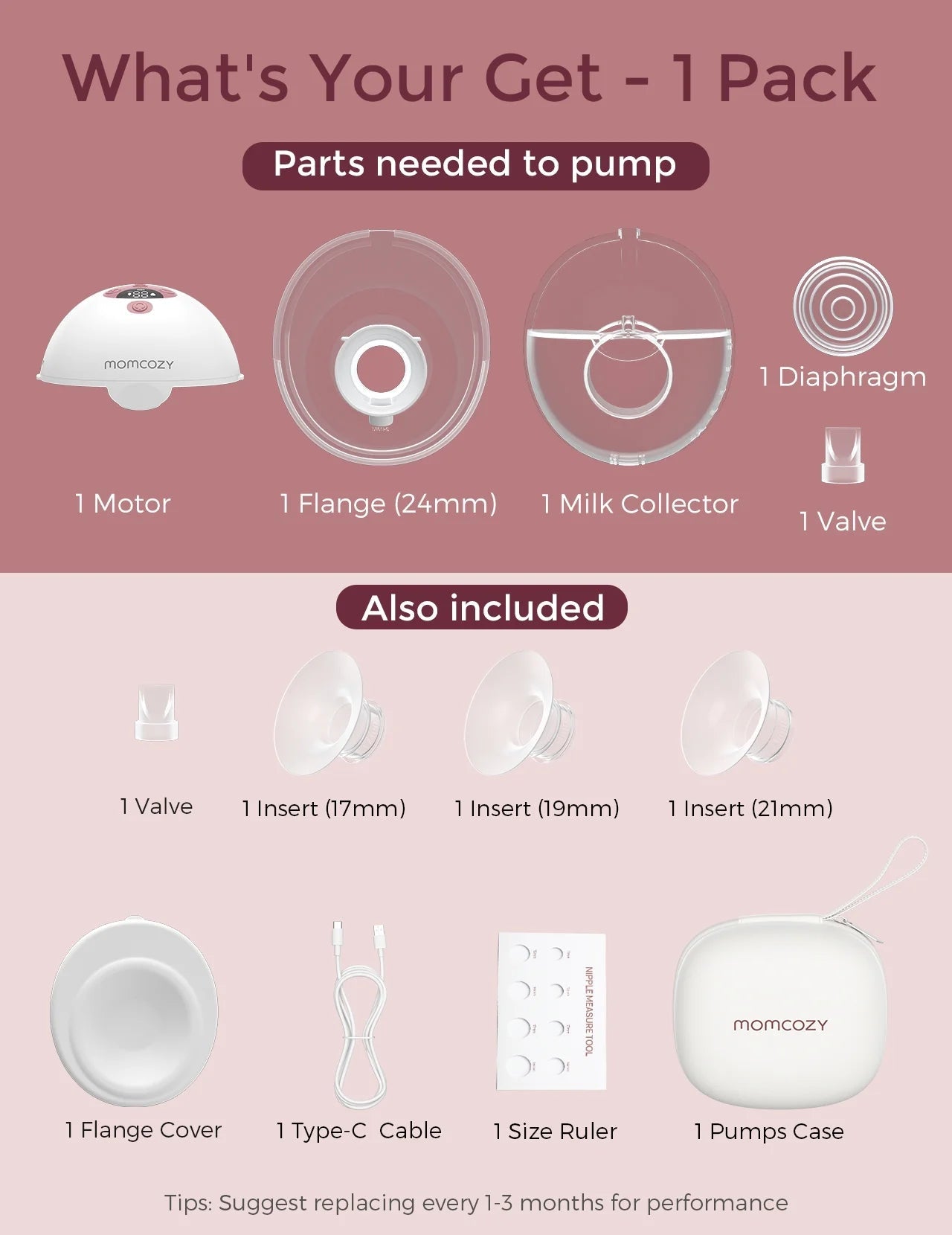 M5 Portable Breast Pump Hands Free, Wearable Breast Pump Red with Breast Pump Handbag, Red 1 Count - Techlyn