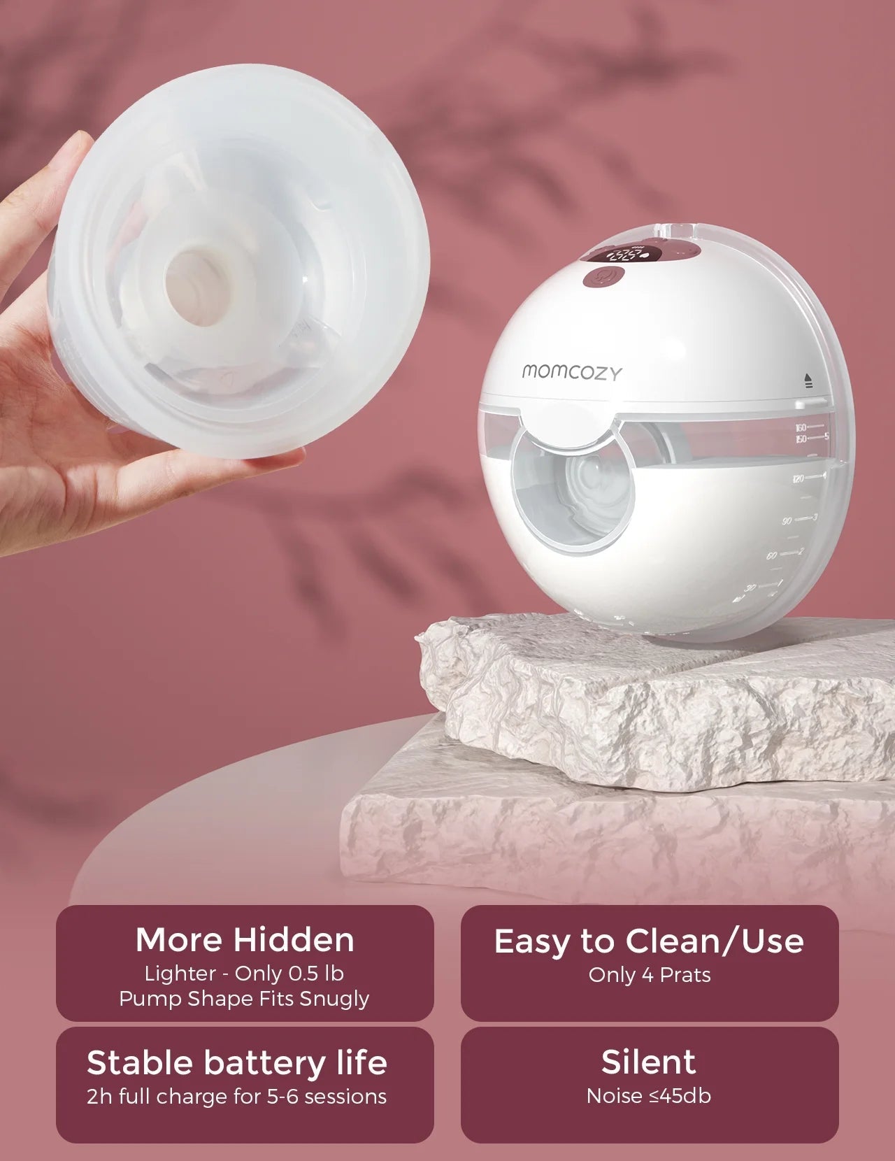 M5 Portable Breast Pump Hands Free, Wearable Breast Pump Red with Breast Pump Handbag, Red 1 Count - Techlyn