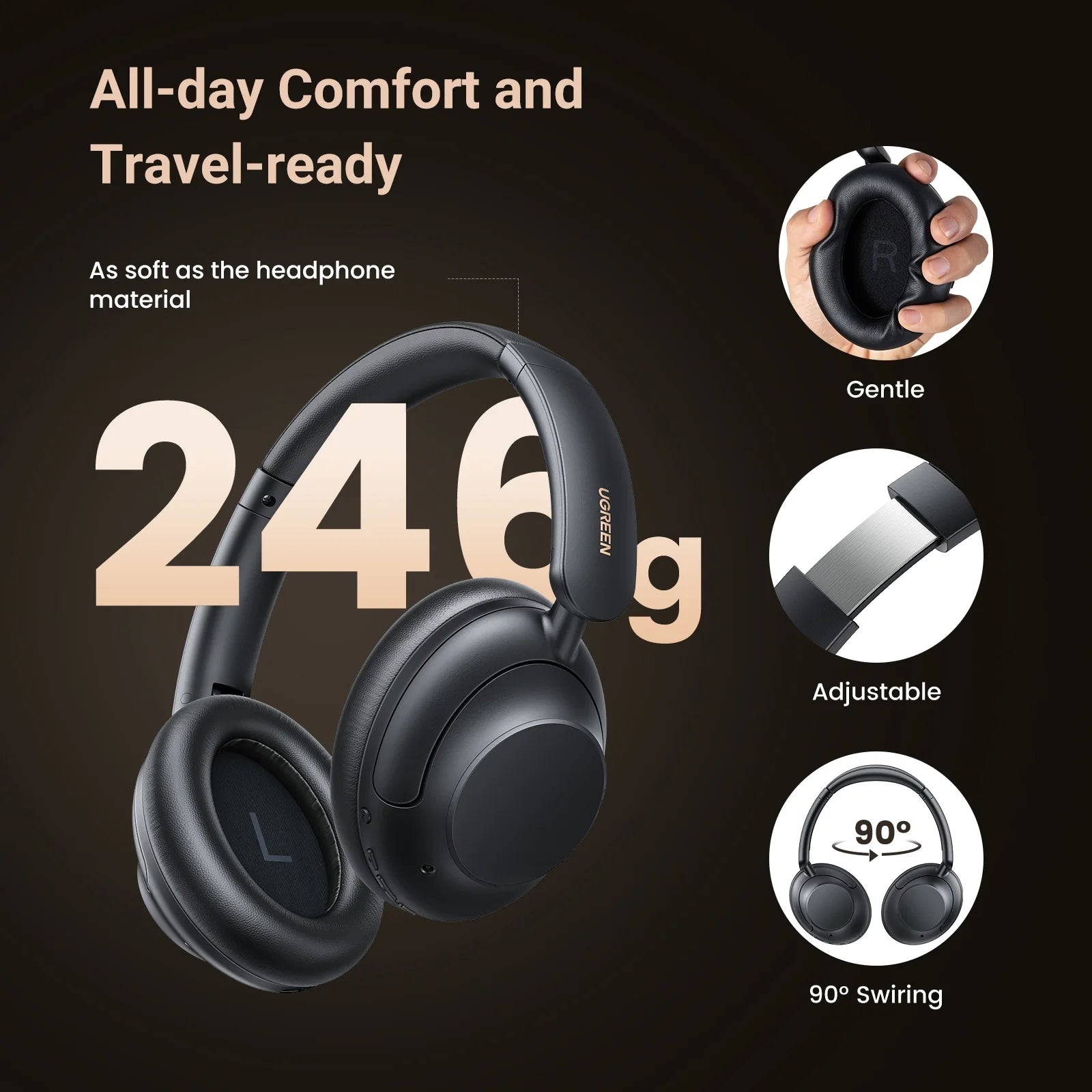 Max5 Foldable Over - Ear Bluetooth MIC Headphones, Noise Cancelling, 90H Playtime, Black - Techlyn