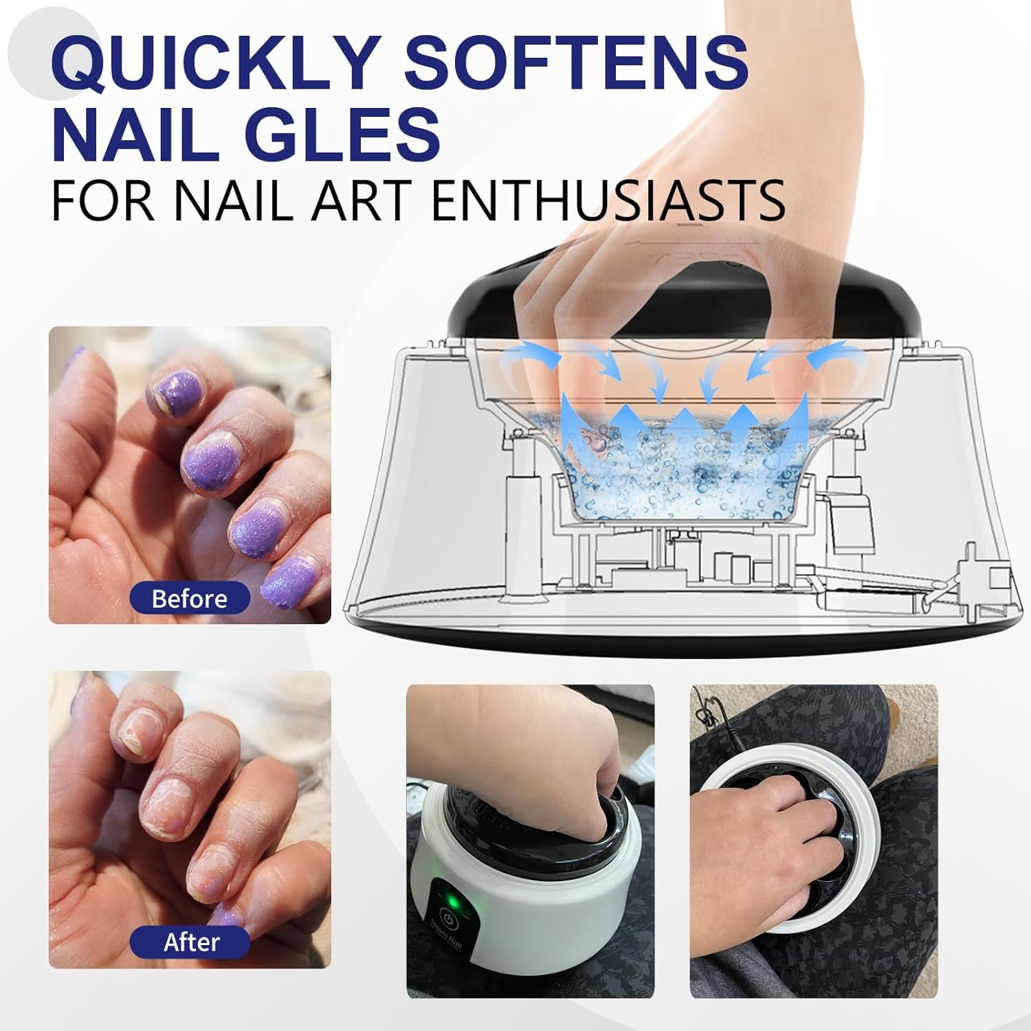 Nail Soaking Bowl, Electric Soak off Bowl Manicure Soaker Nail Polish Remover Machine for Acrylic Nails Dip Gel with Color Cuticle Pusher, Black - Techlyn