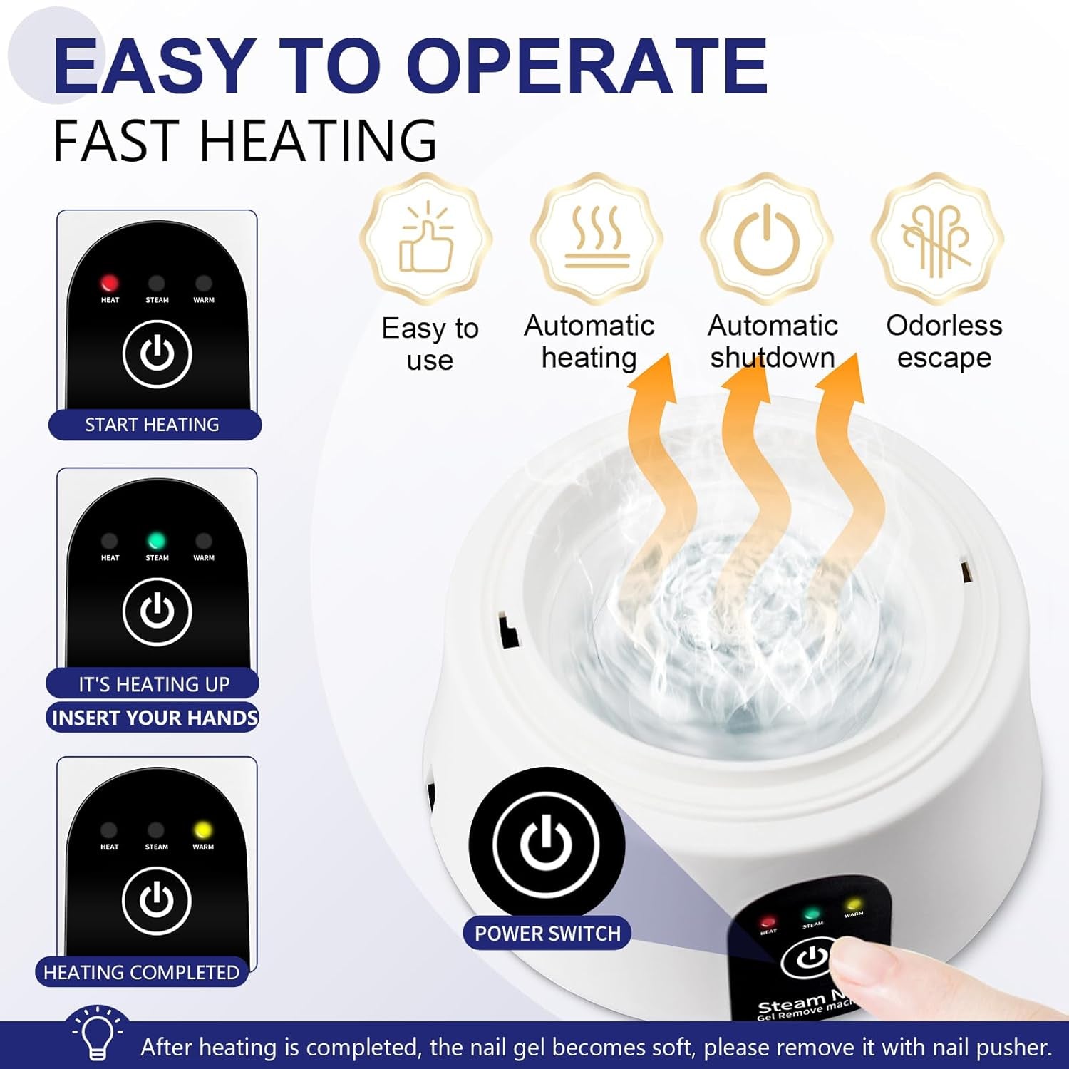 Nail Soaking Bowl, Electric Soak off Bowl Manicure Soaker Nail Polish Remover Machine for Acrylic Nails Dip Gel with Color Cuticle Pusher, Black - Techlyn