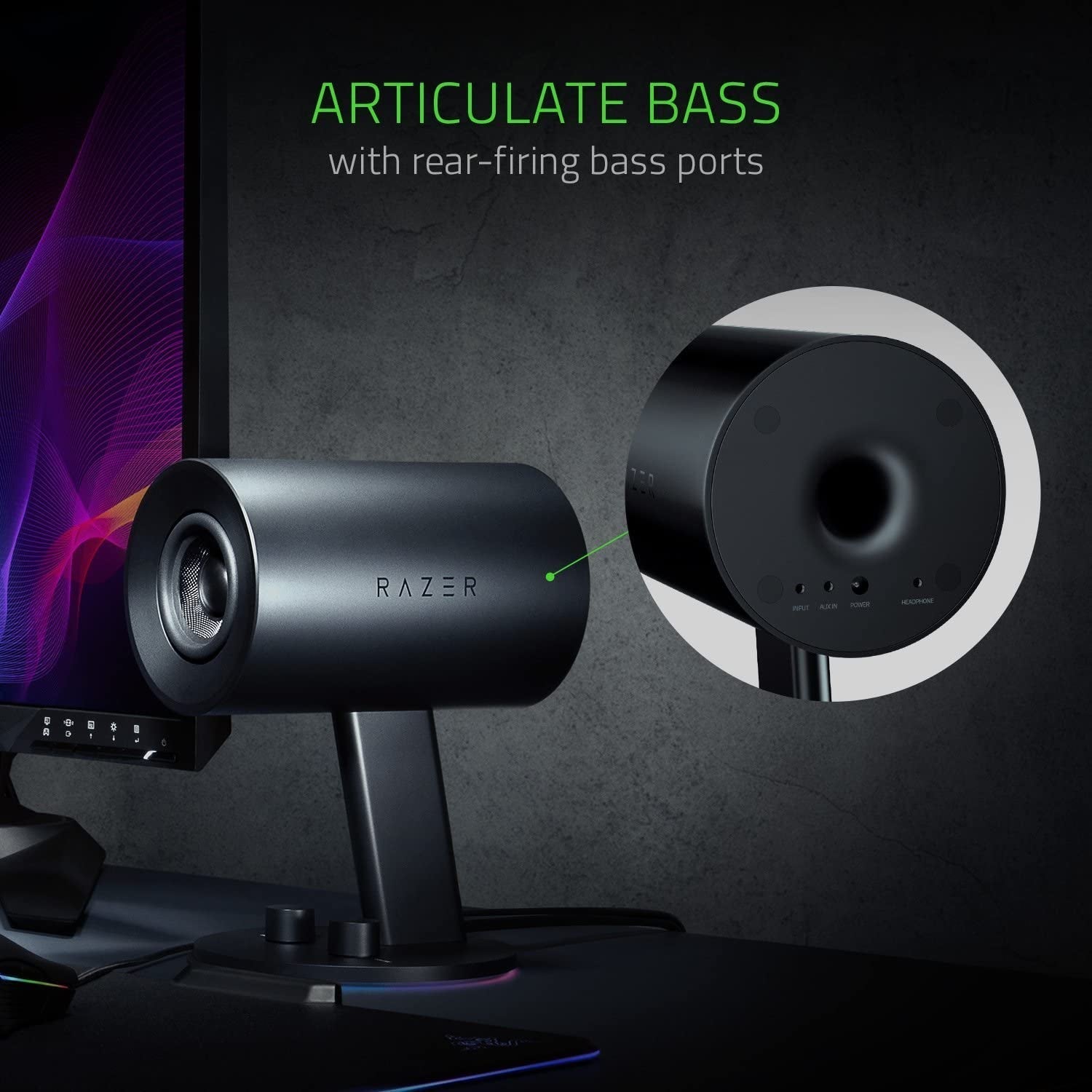 Nommo Chroma: Custom Woven 3" Glass Fiber Drivers - Rear - Facing Bass Ports - Bass Knob W/Automatic Gain Control Chroma Enabled - Full Range 2.0 PC Gaming Speakers, Black - Techlyn