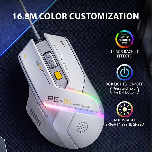 PG1 Wired Gaming Mouse Ergonomic E - Sports Macro Programming RGB Competitive Peripheral [Hardware Macro +1000 Return Rate] - Techlyn
