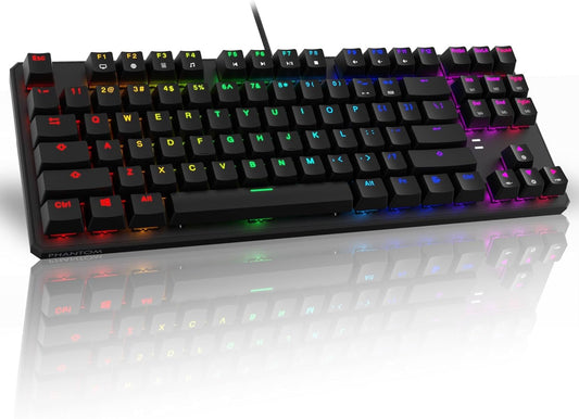 Phantom 87 Key RGB Mechanical Gaming Keyboard | Outemu Red Switch | 16.8M Color LED Lighting | 18 Pre - Set | Low Latency | N - Key Rollover | Software Customizable Keys | Wired USB Connection - Techlyn