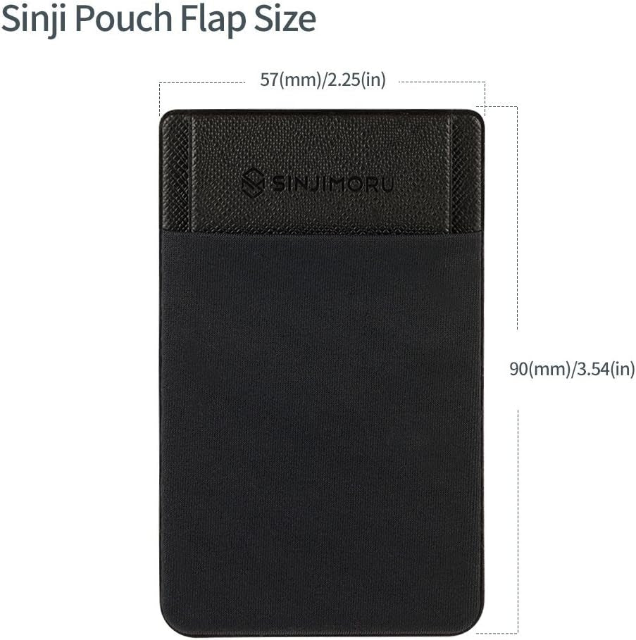 Secure Card Holder for Back of Phone, Stretchy Fabric Cell Phone Wallet Stick on Credit Card Case for Iphone & Android. Sinji Pouch Flap Black - Techlyn