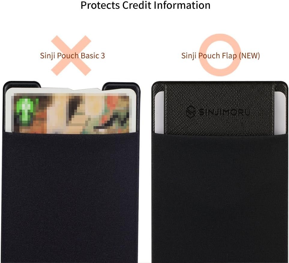 Secure Card Holder for Back of Phone, Stretchy Fabric Cell Phone Wallet Stick on Credit Card Case for Iphone & Android. Sinji Pouch Flap Black - Techlyn