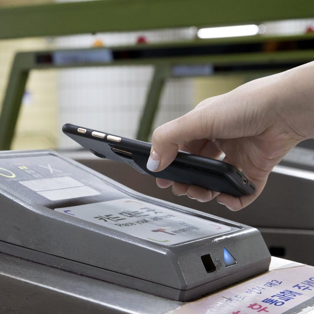 Secure Card Holder for Back of Phone, Stretchy Fabric Cell Phone Wallet Stick on Credit Card Case for Iphone & Android. Sinji Pouch Flap Black - Techlyn