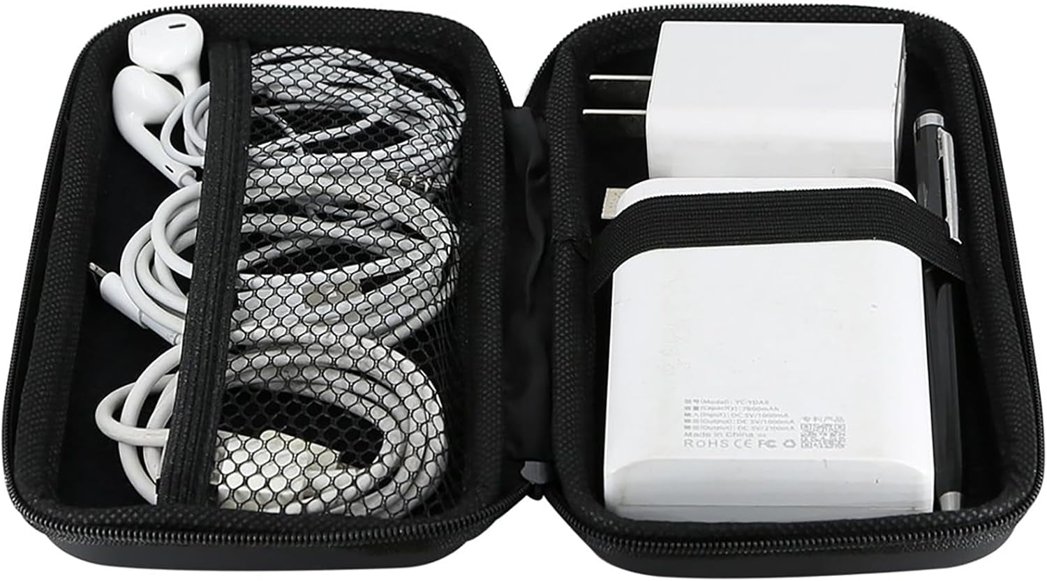 Shockproof Travel Essentials Organizer Charger Case, Space - Optimized Small Zipper Electronics Accessories Pouch Tech Cord Cable Power Bank Storage for Women Men, 6.5X3.2X1 in (Black) - Techlyn
