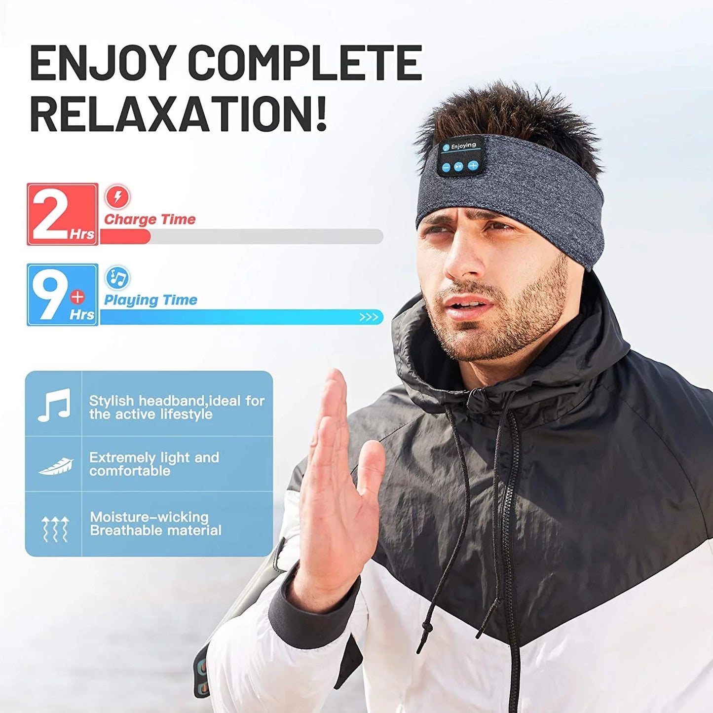 Sleep Headphones Wireless Bluetooth Sports Headphones Headband Earphones with Built - In Speakers for Sleeping, Running, Yoga - Techlyn