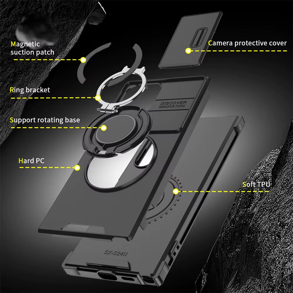 Slide Camera Protection Magnetic Stand Phone Case for Samsung S25 Edge S24 S23 plus S21 S22 Ultra FE A54 A15 A14 A05 A05S Cover - Techlyn