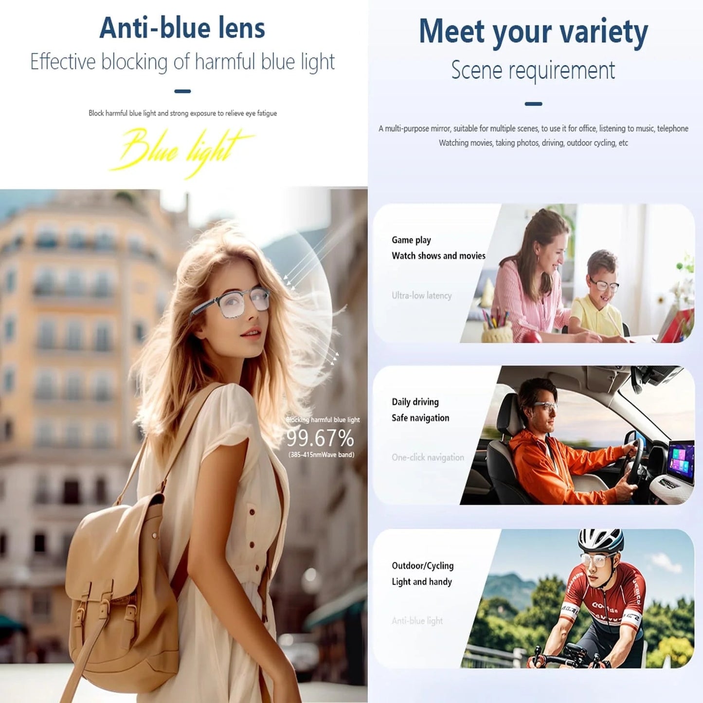 Smart Glasses with Ai,Metal Smart Glasses with 144+ Languages Real - Time Translation, Touch Control, Voice Assistant, Anti - Blue Light, Smart Music Glasses for Business, Travel & Students (Black) - Techlyn