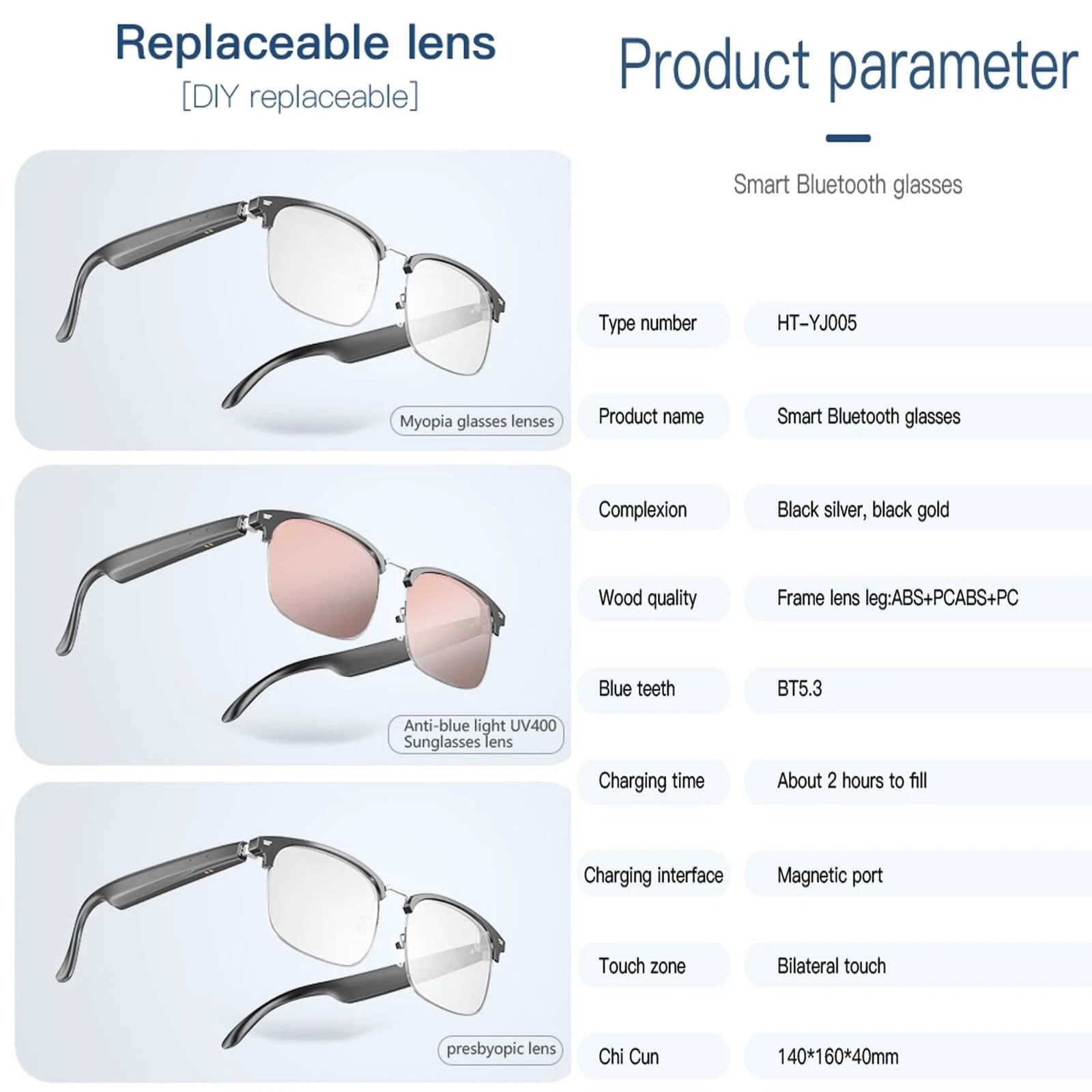 Smart Glasses with Ai,Metal Smart Glasses with 144+ Languages Real - Time Translation, Touch Control, Voice Assistant, Anti - Blue Light, Smart Music Glasses for Business, Travel & Students (Black) - Techlyn