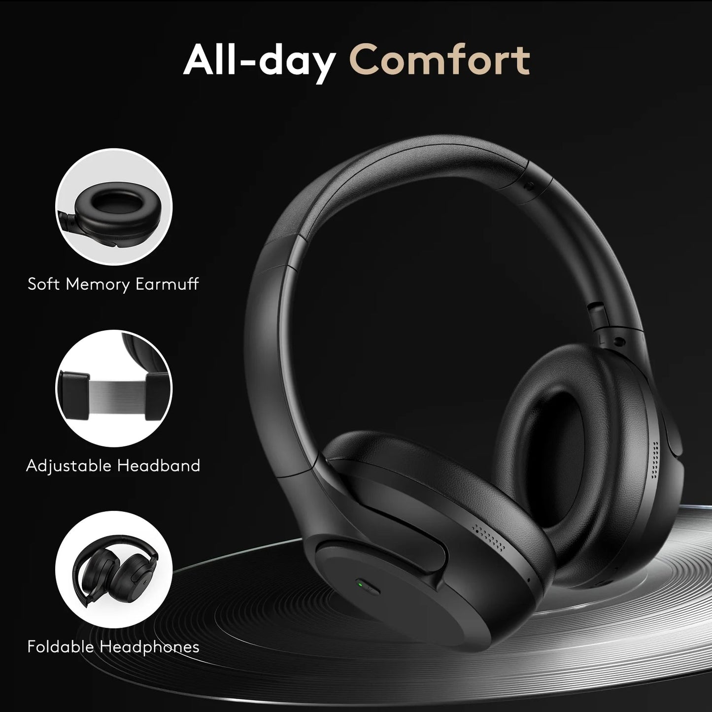 Upgraded Noise Canceling Headphones, Wireless Bluetooth Headphones with Microphone, ANC Over - Ear Headphones for Travel, Sport - Techlyn