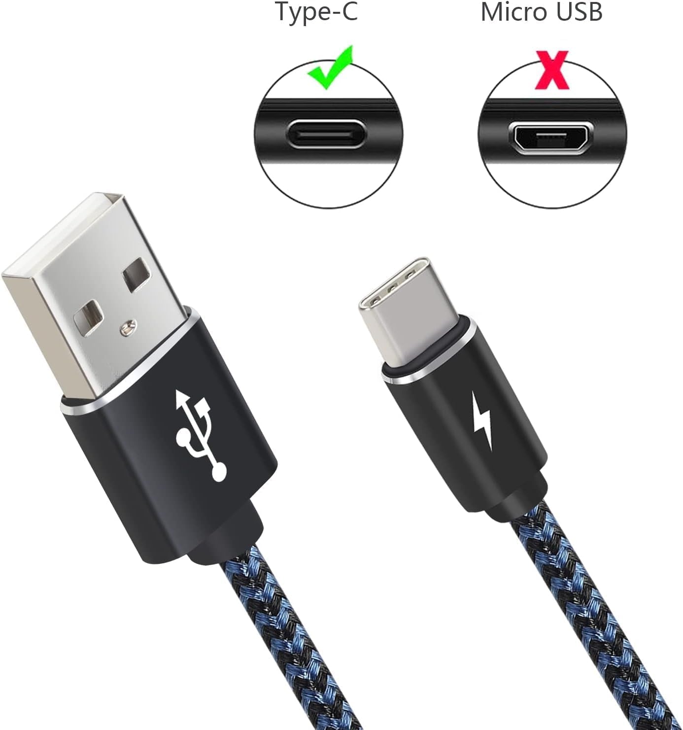 USB C Cable, (3Pack 3+3+6.6Ft) Type C Cable Fast Charger Leads USB - C Charging Cable Compatible with Samsung Galaxy S10 /S9+ /S9 /S8 /S8+,Note 9/8, P30 /P20 /Mate20 /P10,Oneplus - Techlyn