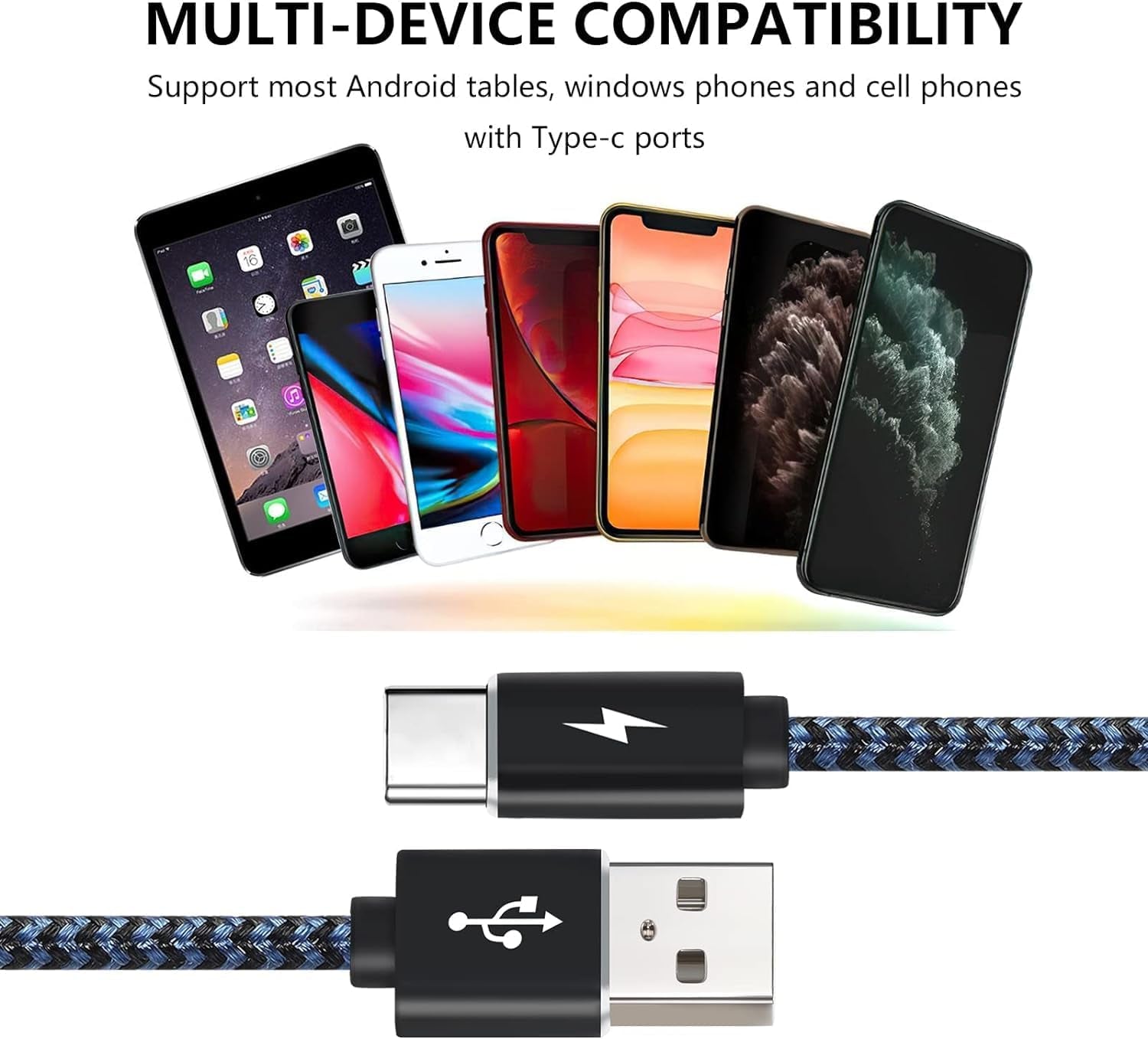 USB C Cable, (3Pack 3+3+6.6Ft) Type C Cable Fast Charger Leads USB - C Charging Cable Compatible with Samsung Galaxy S10 /S9+ /S9 /S8 /S8+,Note 9/8, P30 /P20 /Mate20 /P10,Oneplus - Techlyn