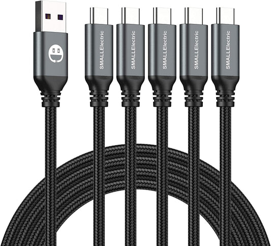 USB Type - C to a Cable 5Pack 6Ft Braided Fast Charging 3A Quick Charger Cord, 6 Foot Compatible Iphone 17/17 Pro/16E/16/15 Pro Max,Samsung Galaxy S10 S9 S8 Plus, Note 10 9 8, LG V50 V40 G8 G7(Grey) - Techlyn