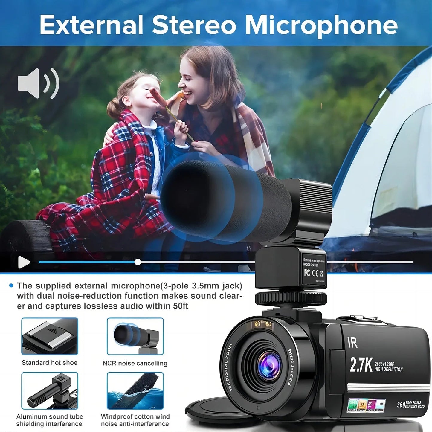 Video Camera Camcorder 4K for Youtube Vlogging Digital Camera IPS 48MP 16X Digital Zoom Camera Recorder - Techlyn