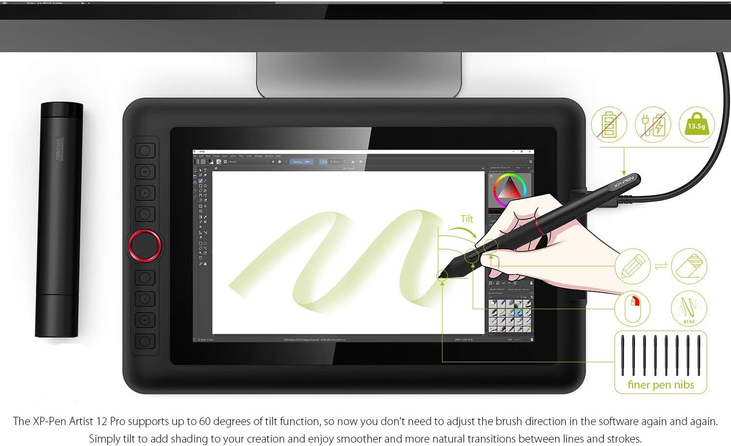 Xppen Artist12 Pro 11.6" Drawing Tablet with Screen Pen Display Full - Laminated Graphics Tablet with Tilt Function Battery - Free Stylus and 8 Shortcut Keys(8192 Levels Pen Pressure and 72% NTSC) - Techlyn